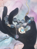 Glass Bead Bracelet with Butterfly and Moon with Heart Charm