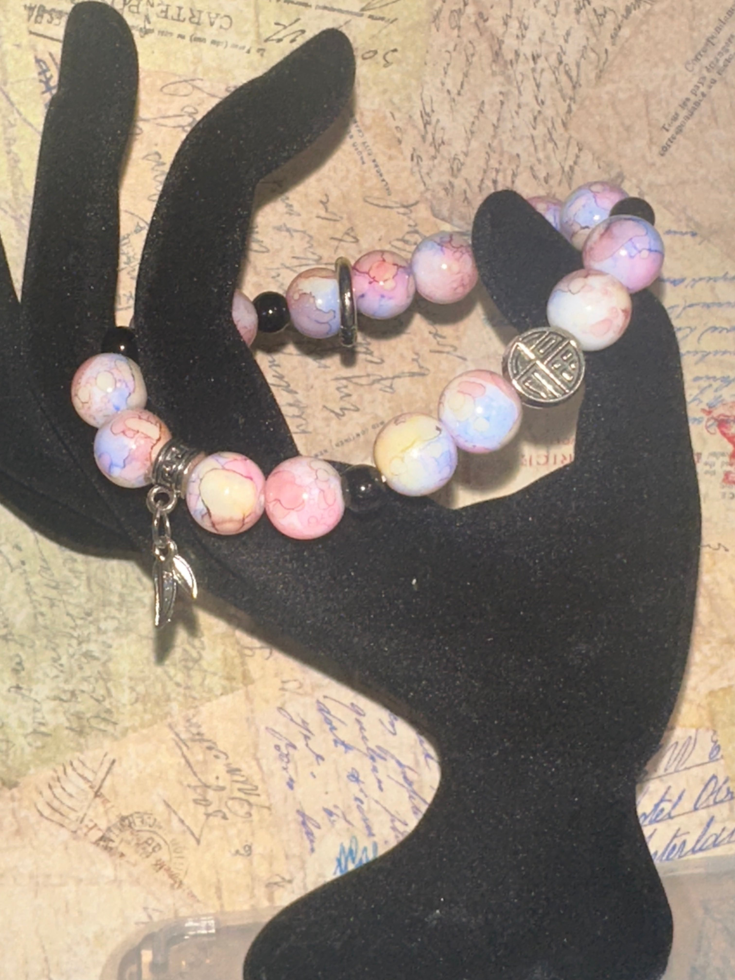 Crackled Glass Bead Bracelet with Charms