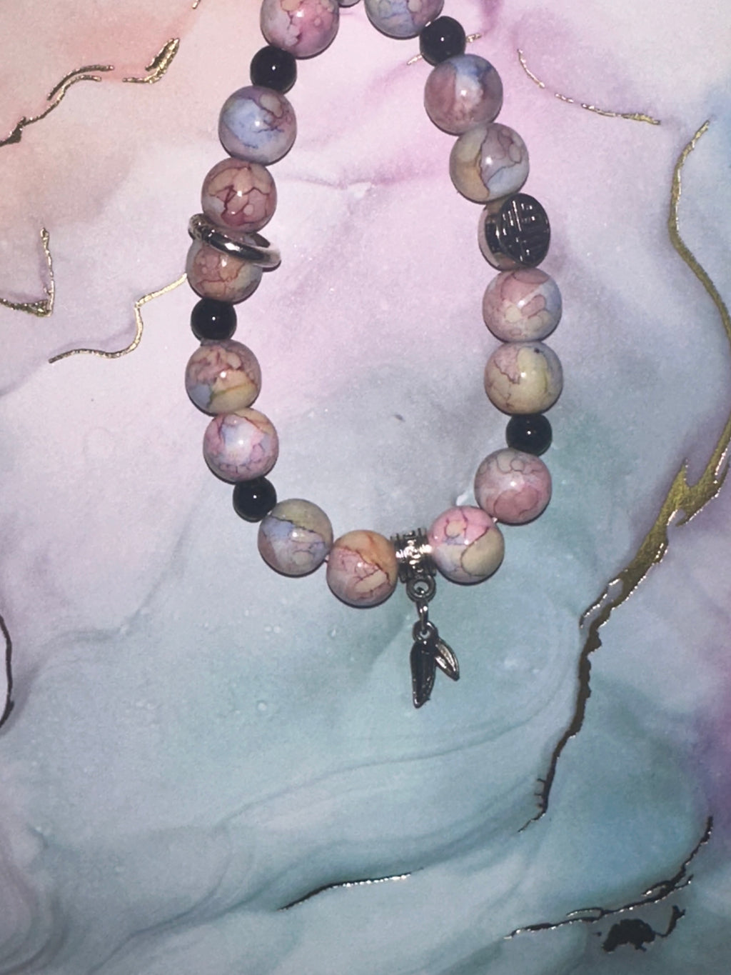 Crackled Glass Bead Bracelet with Charms