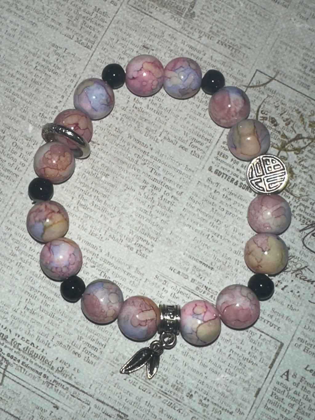 Crackled Glass Bead Bracelet with Charms