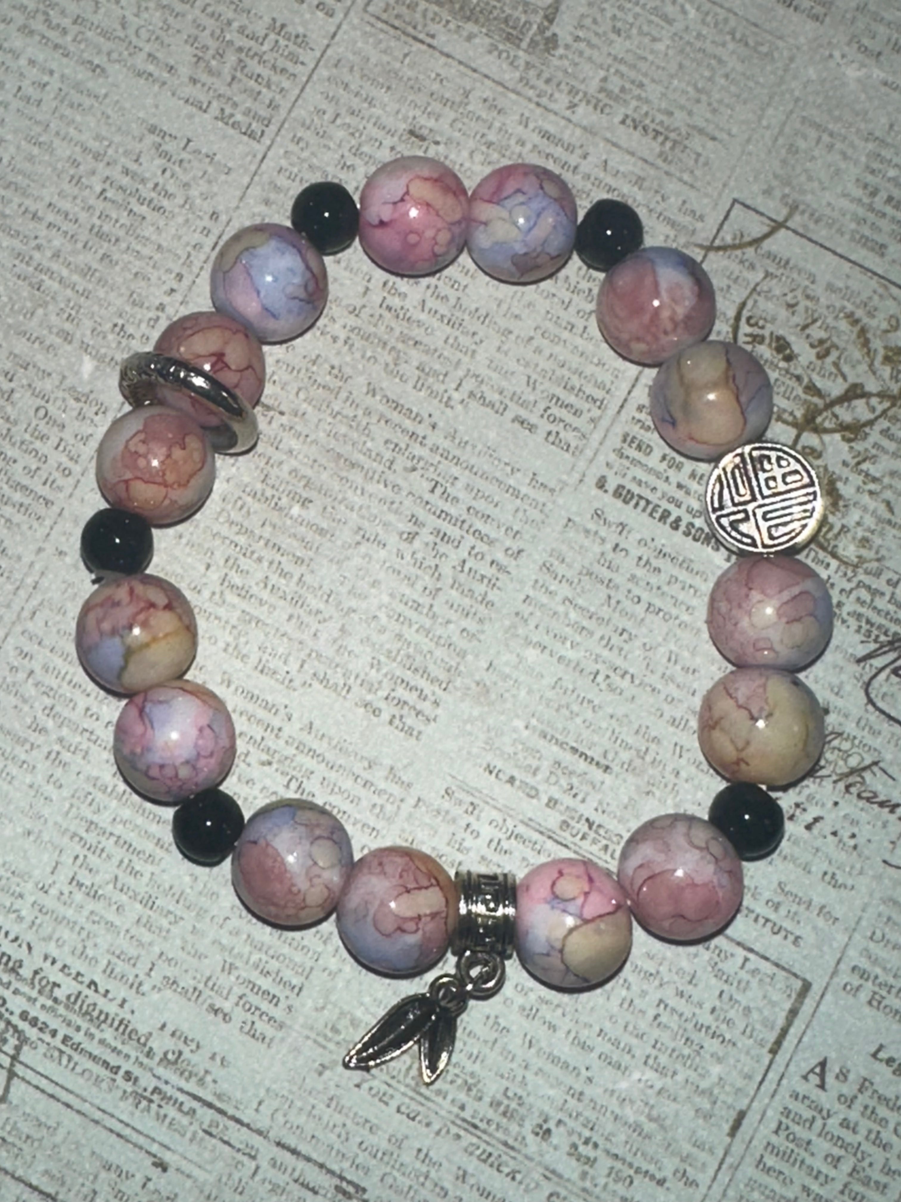 Crackled Glass Bead Bracelet with Charms