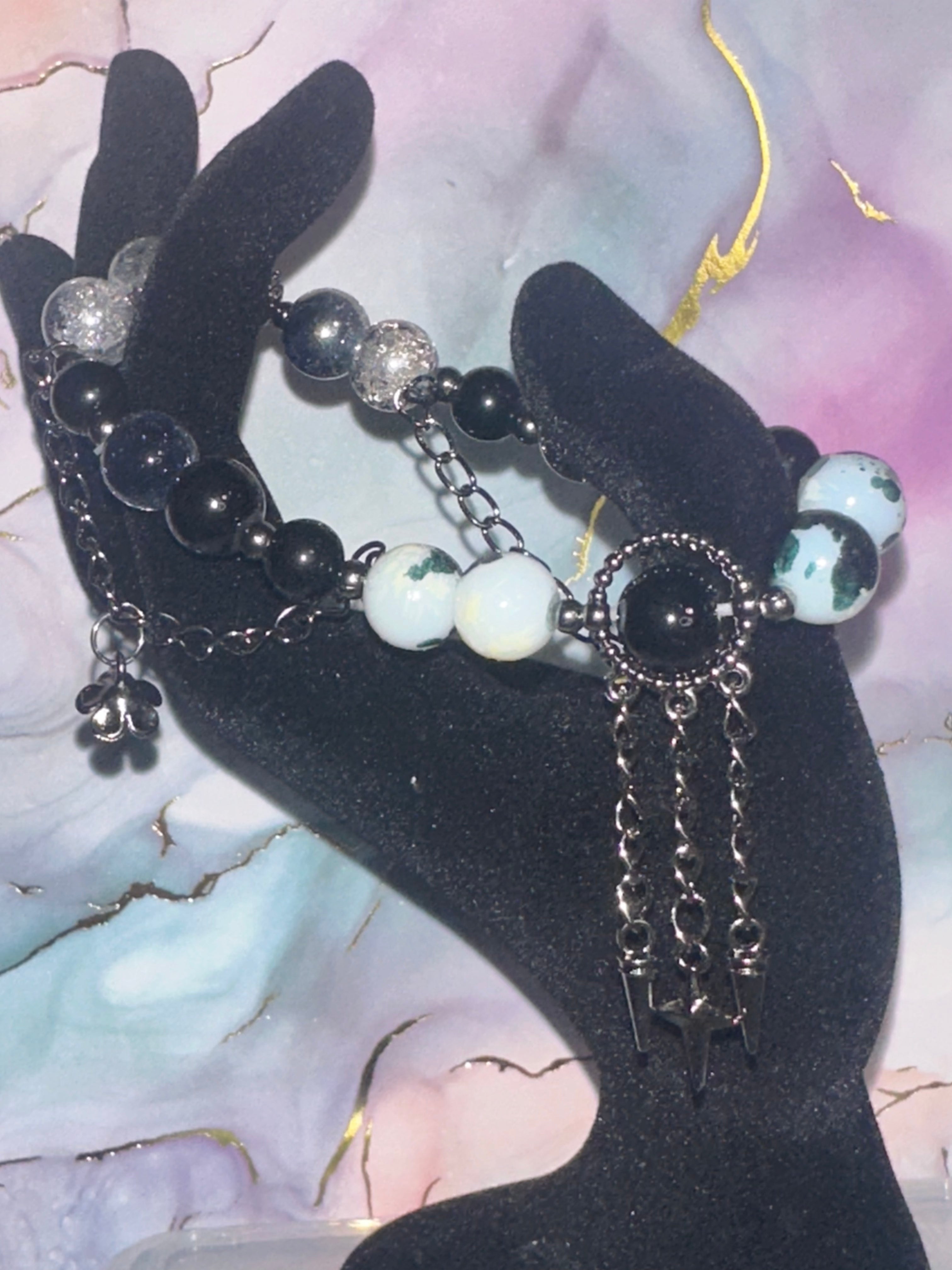 Glass Bead Bracelet with Dangle Charms