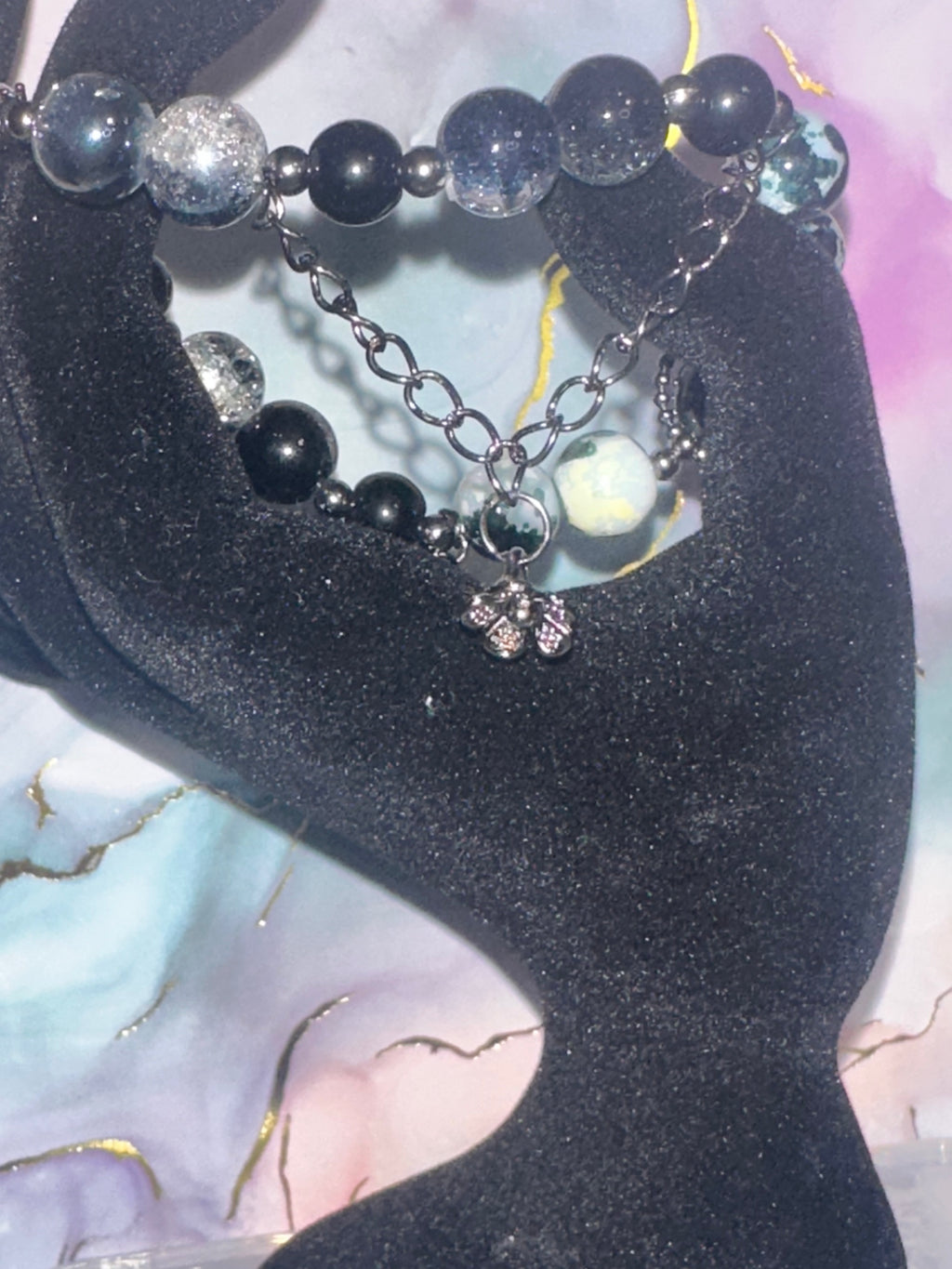 Glass Bead Bracelet with Dangle Charms