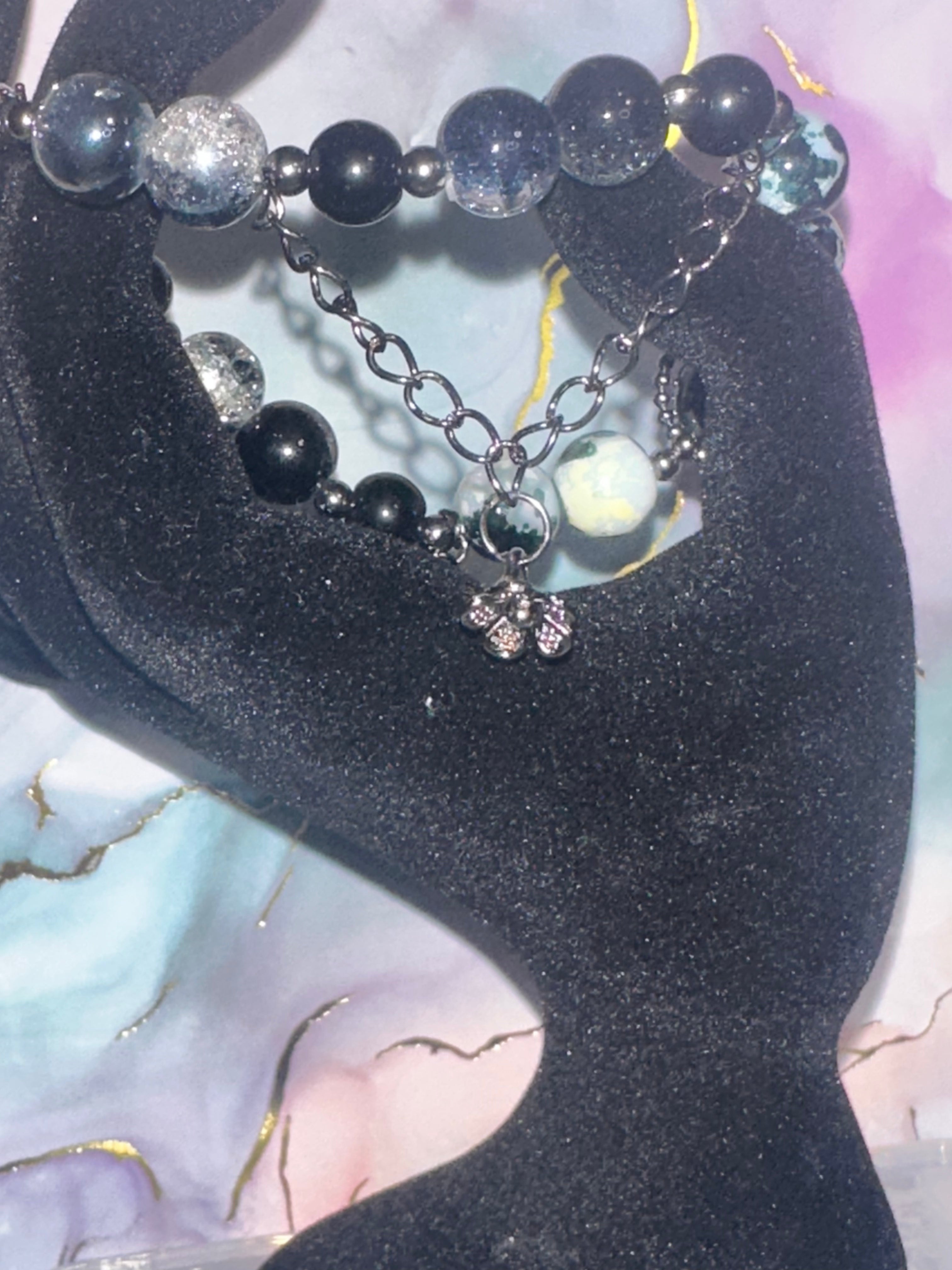 Glass Bead Bracelet with Dangle Charms