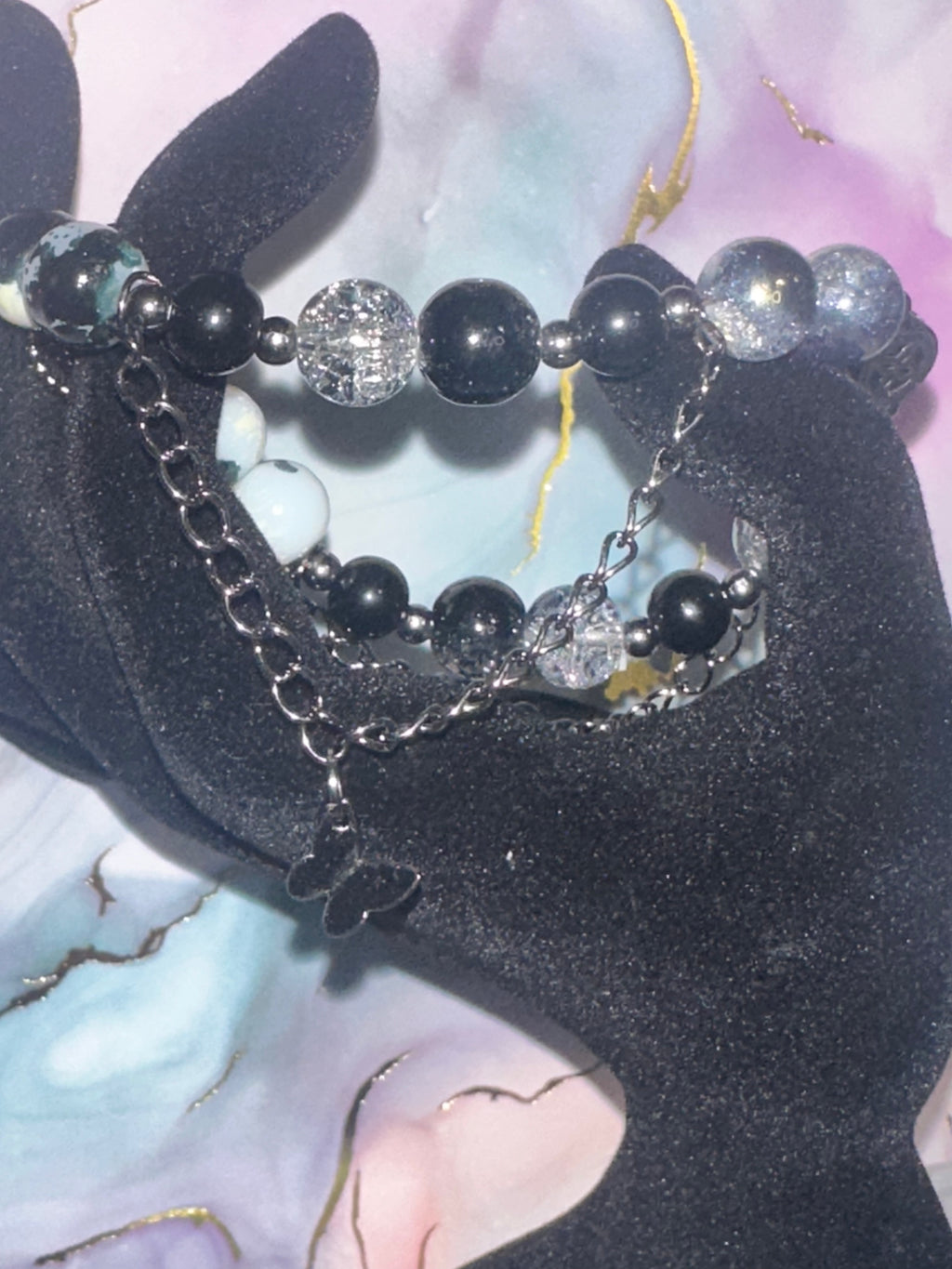 Glass Bead Bracelet with Dangle Charms