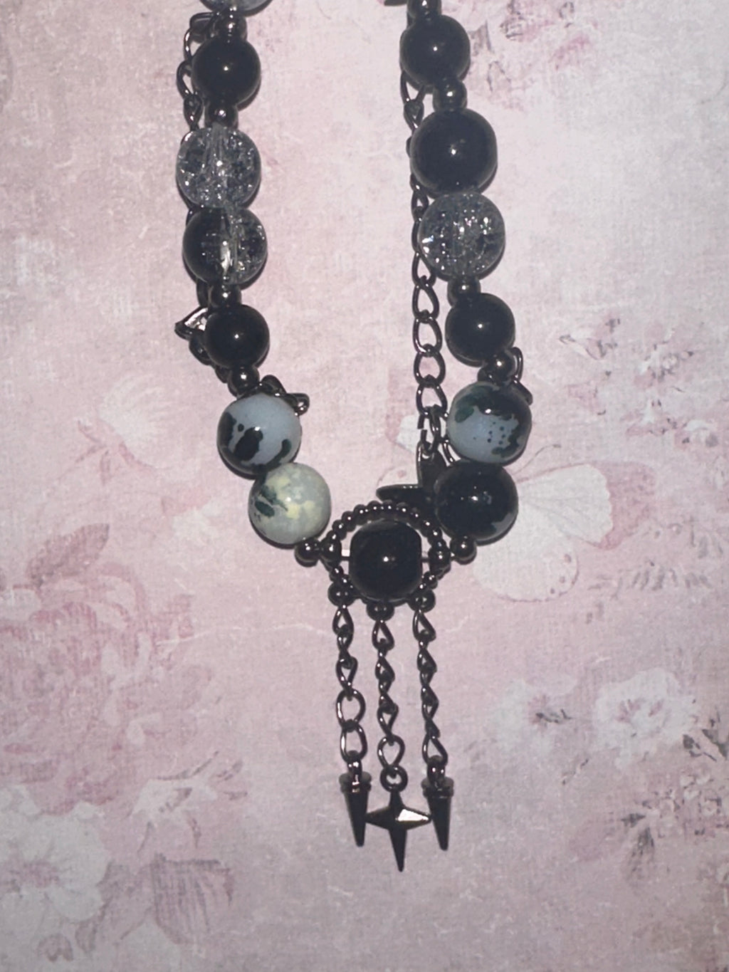 Glass Bead Bracelet with Dangle Charms