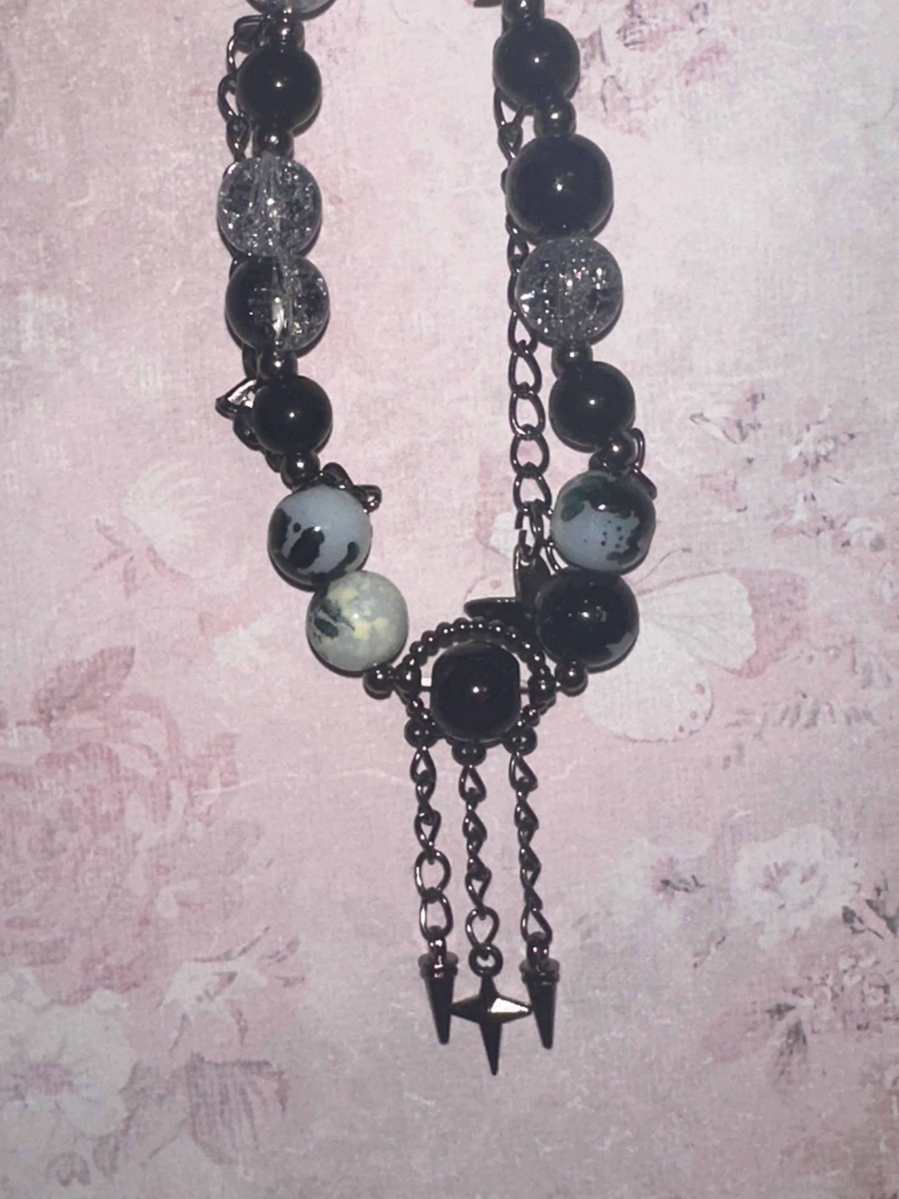 Glass Bead Bracelet with Dangle Charms