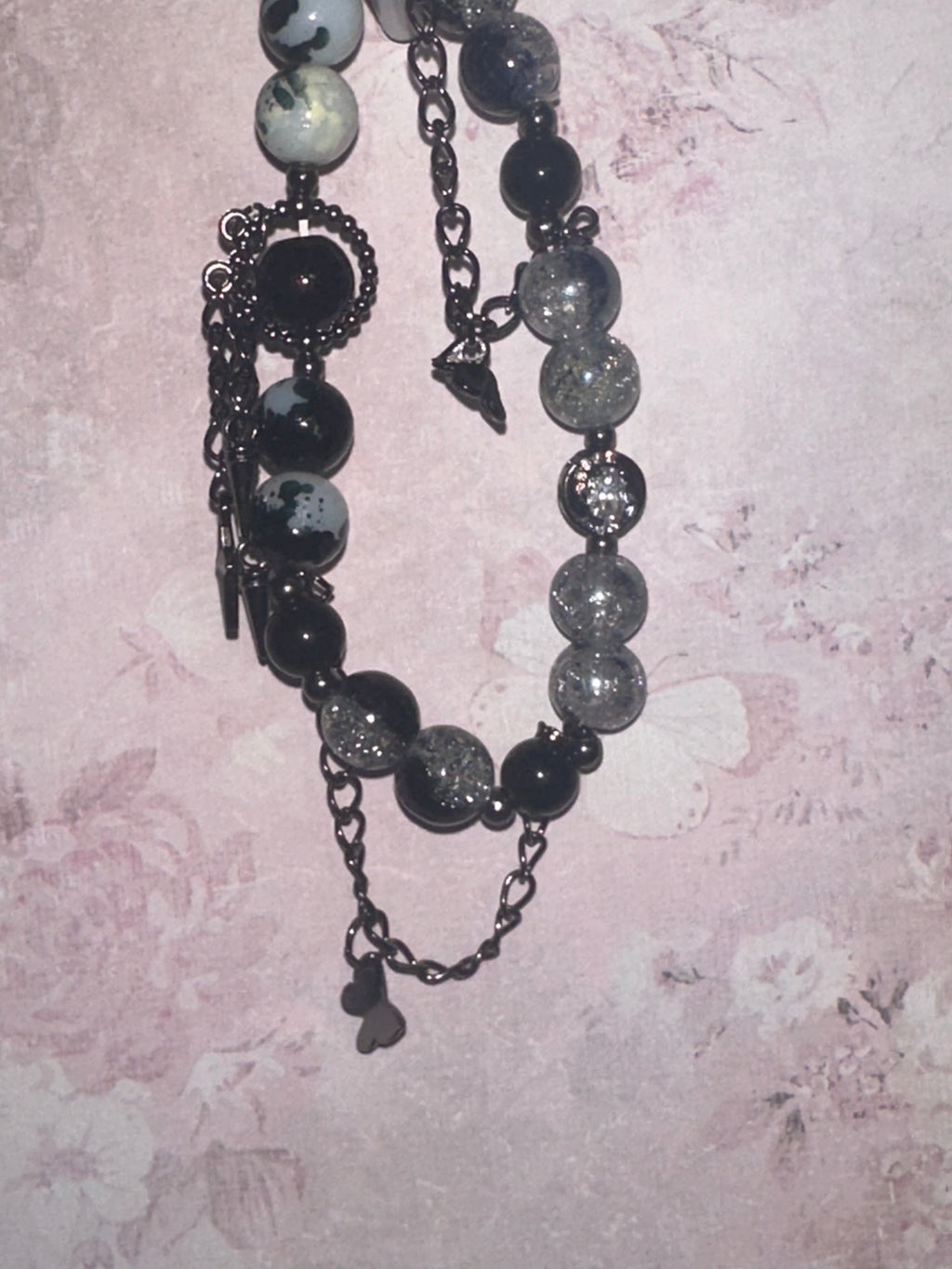 Glass Bead Bracelet with Dangle Charms