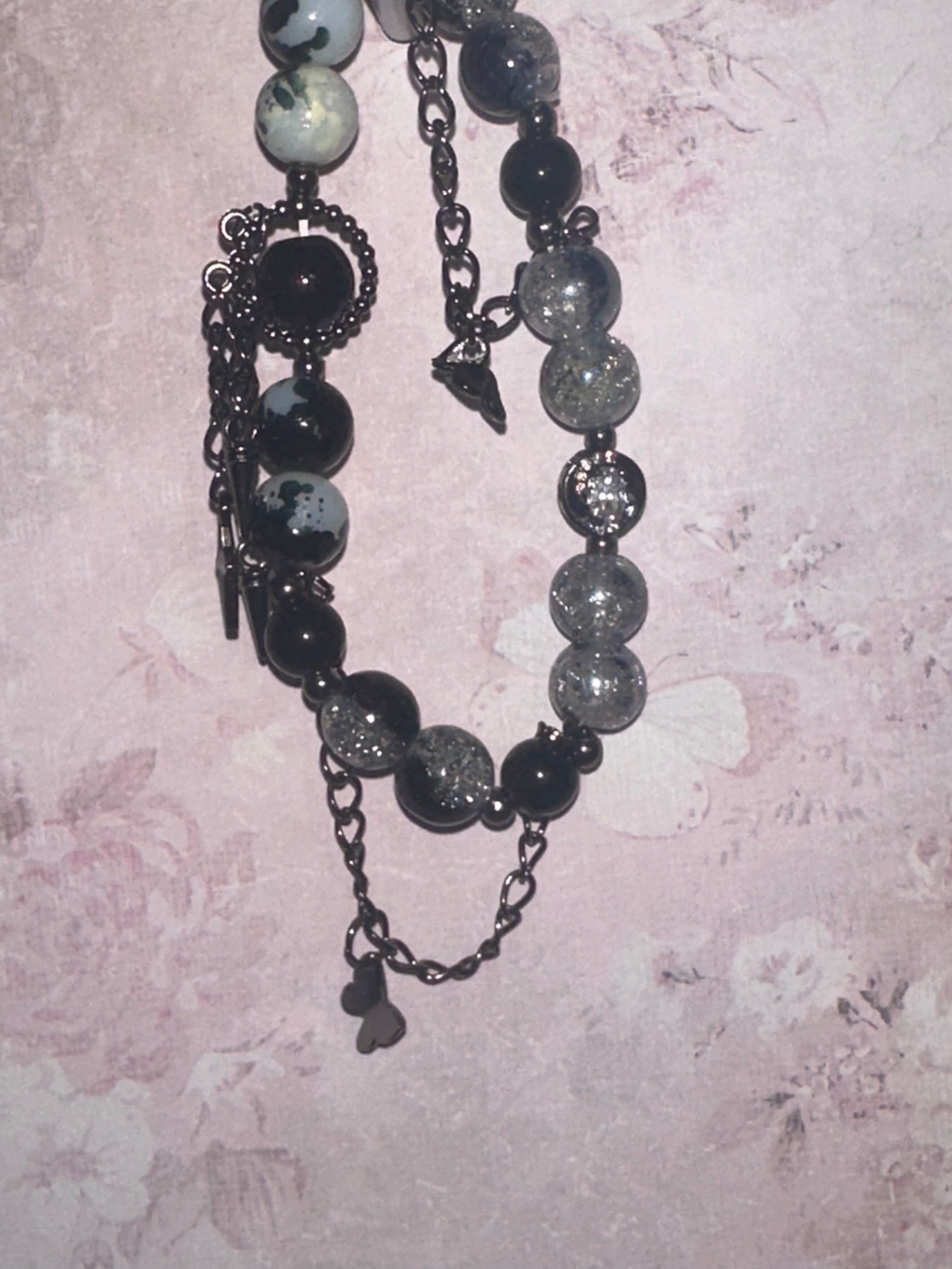 Glass Bead Bracelet with Dangle Charms