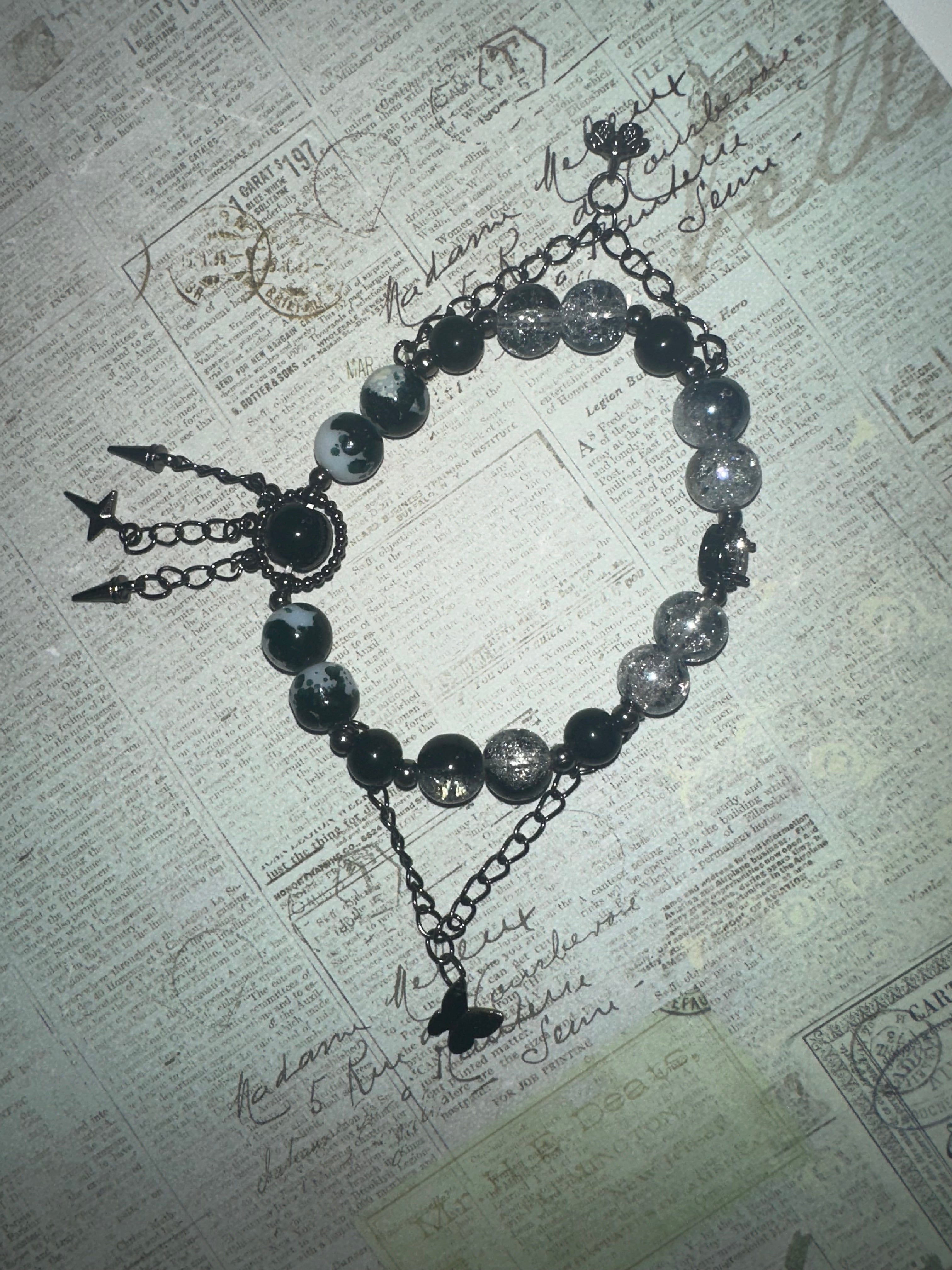 Glass Bead Bracelet with Dangle Charms