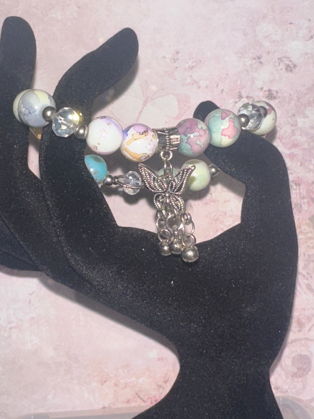 Glass Bead Bracelet with Dangle