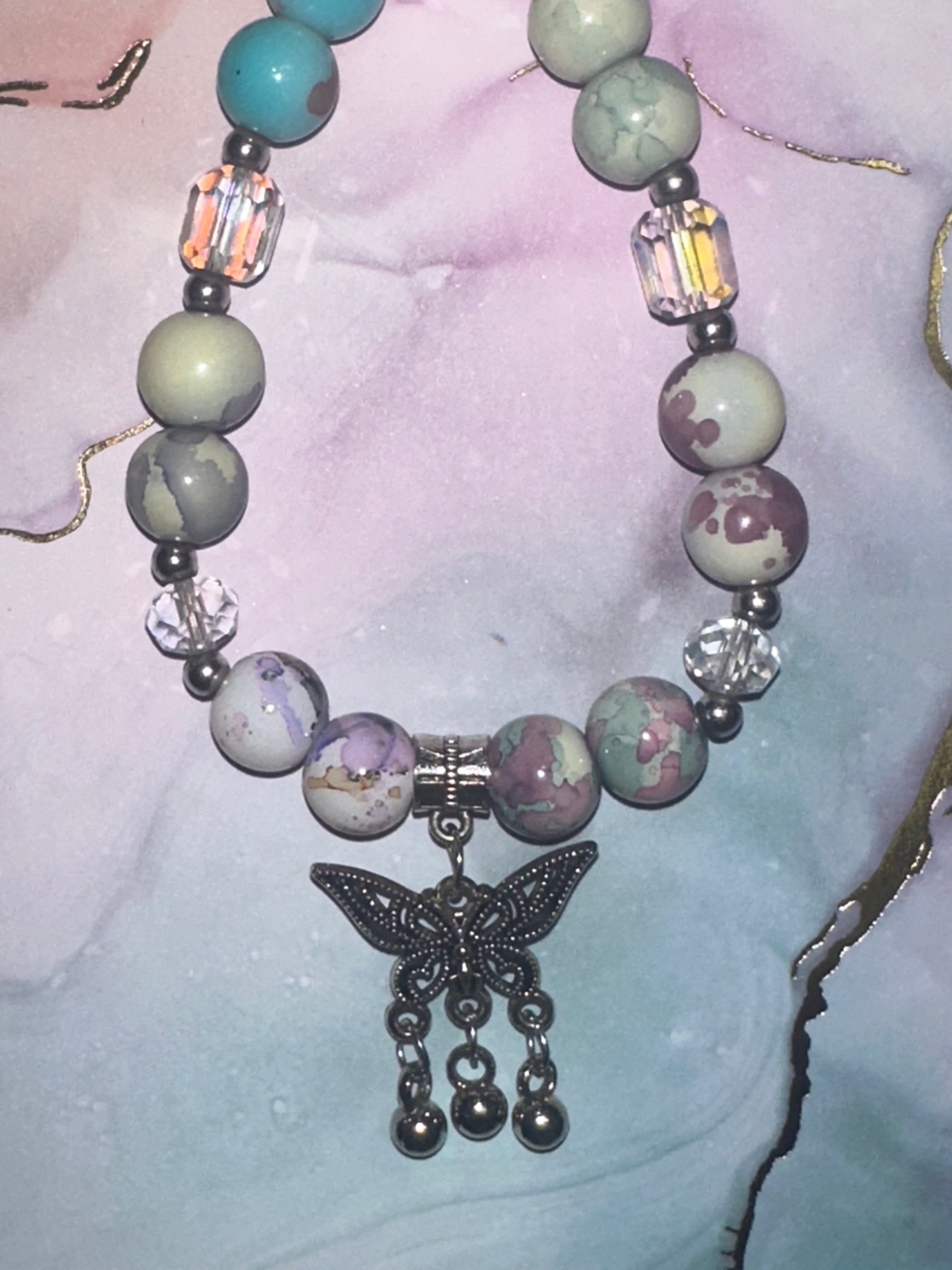 Glass Bead Bracelet with Dangle