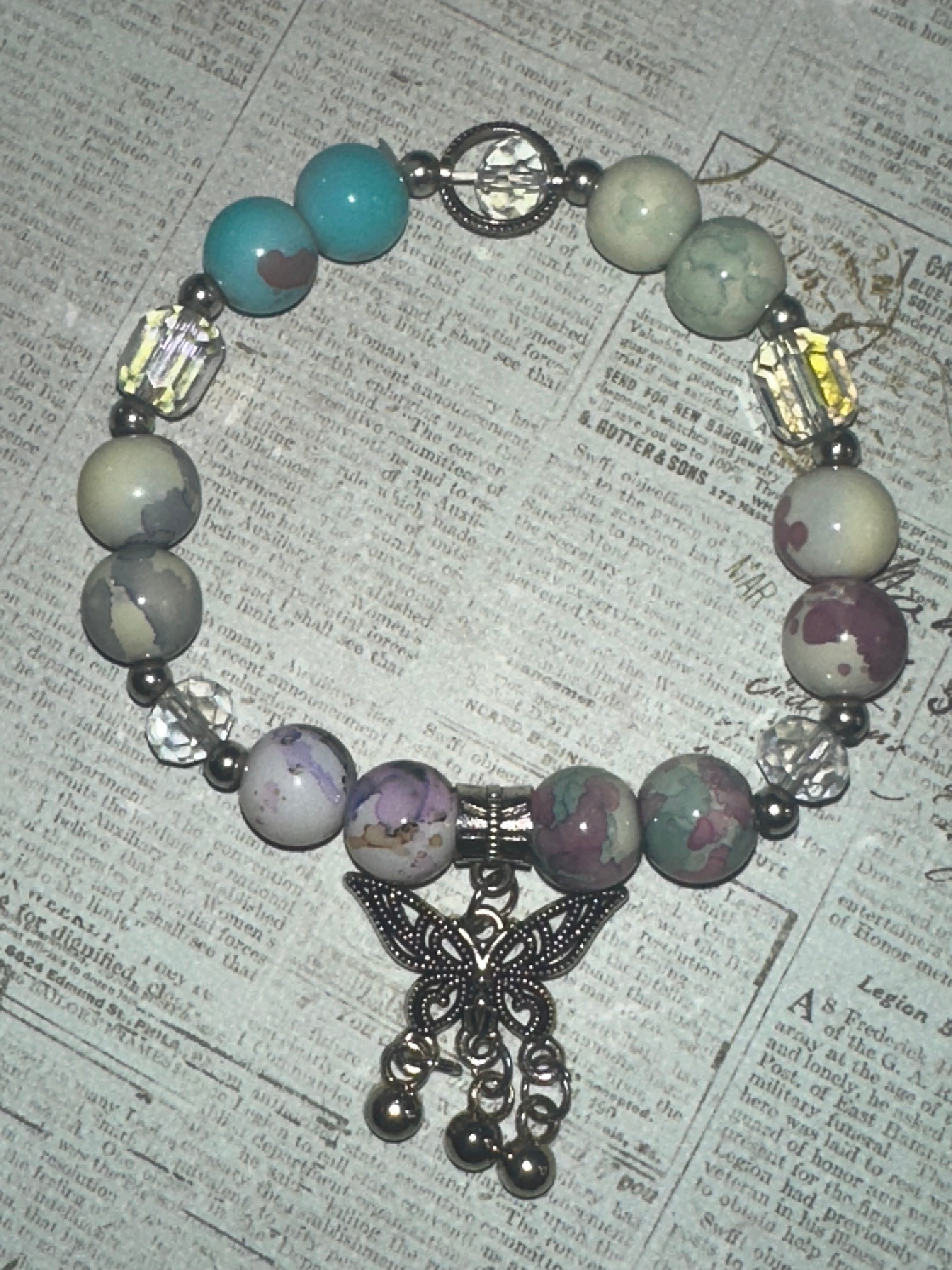 Glass Bead Bracelet with Dangle