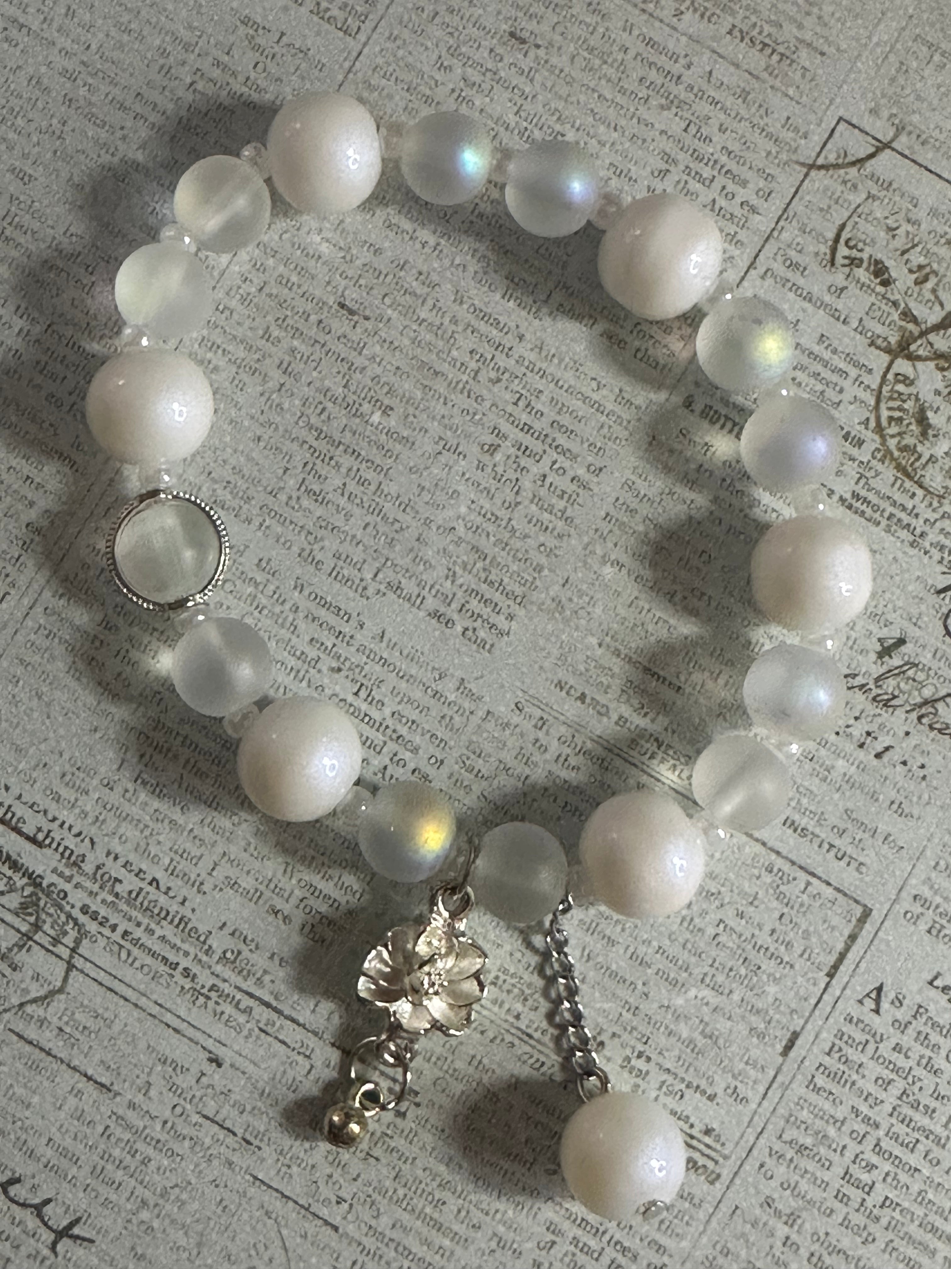 White Frosted Bracelet with Flower Charm