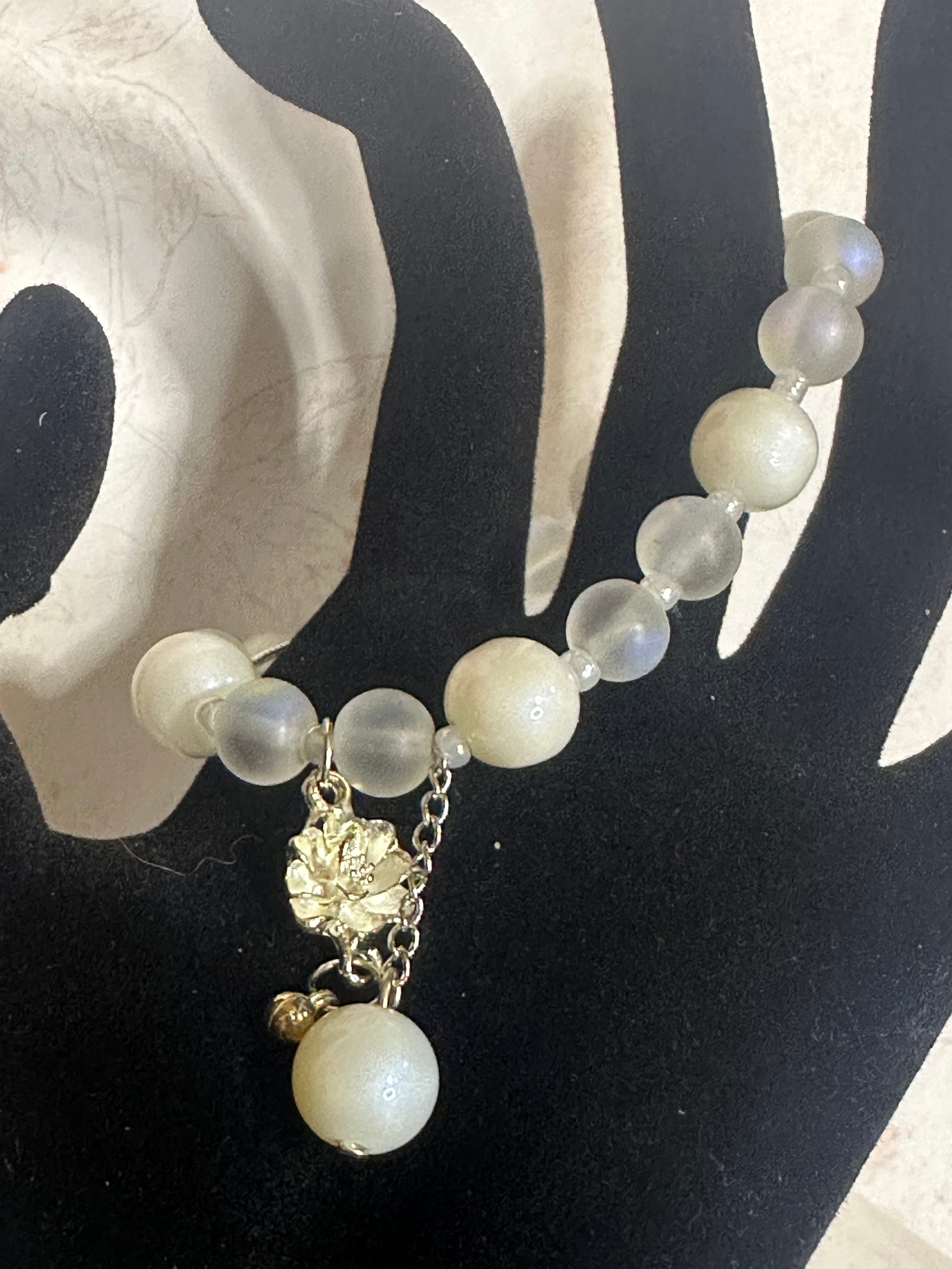 White Frosted Bracelet with Flower Charm