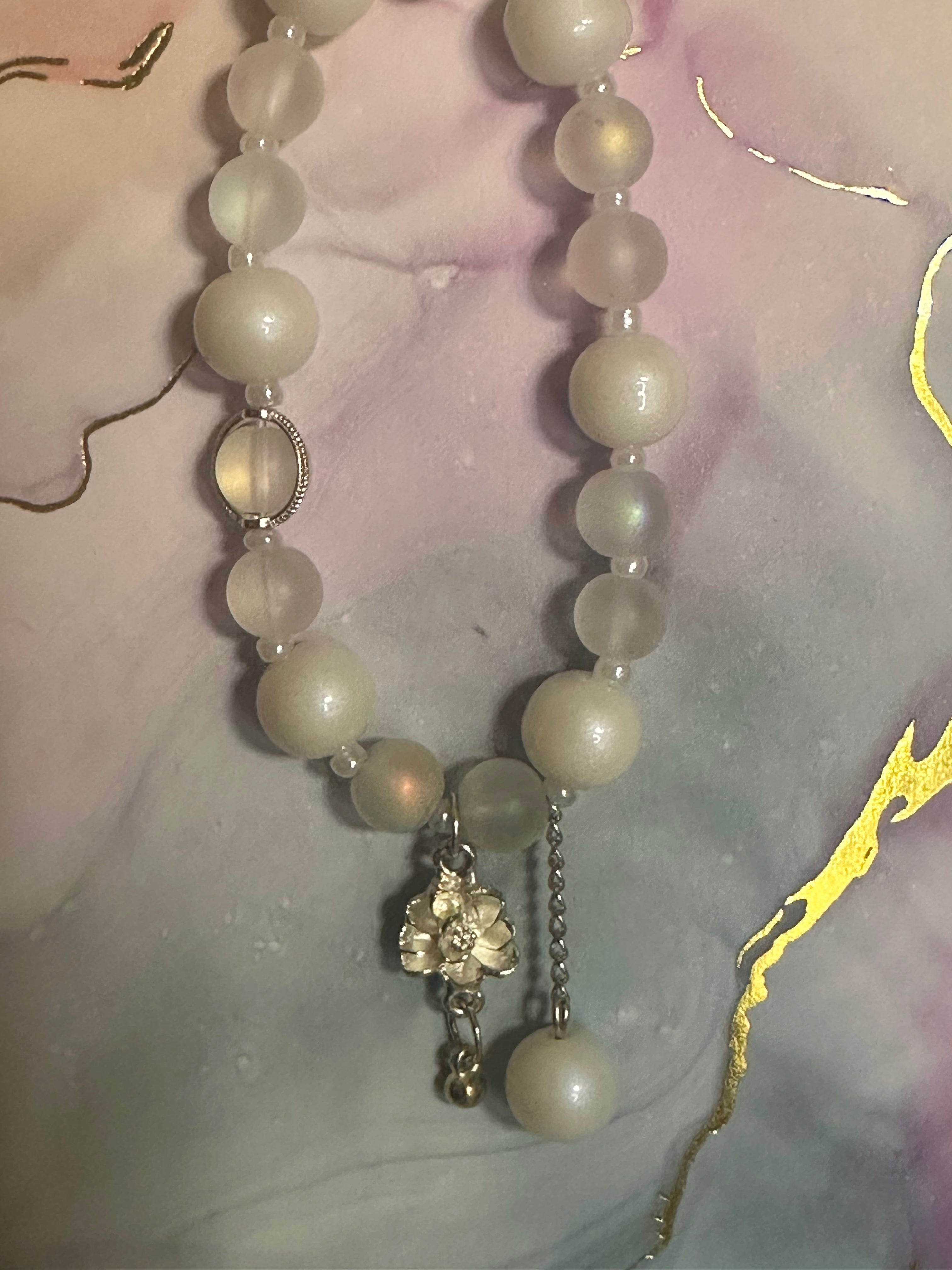 White Frosted Bracelet with Flower Charm