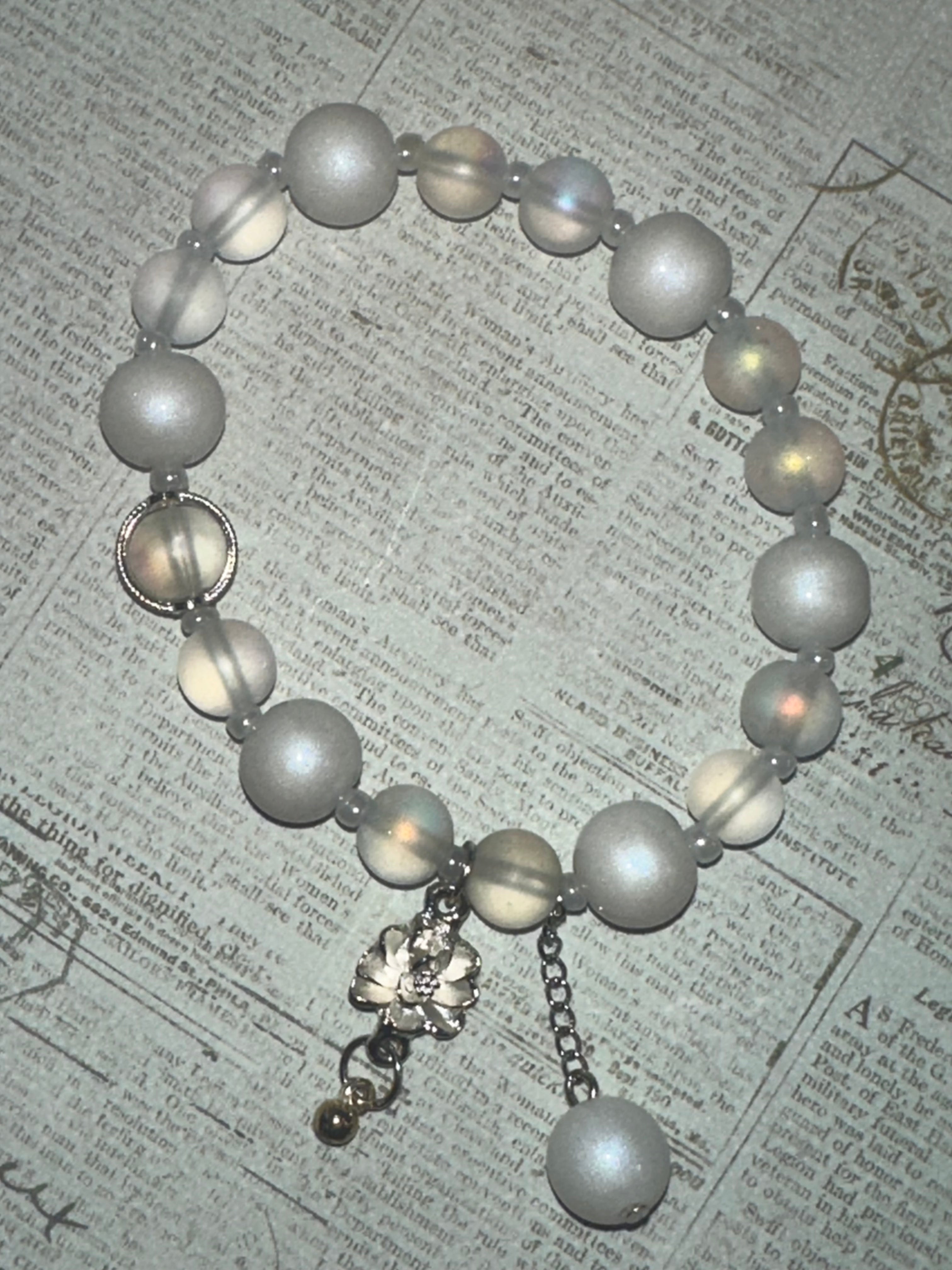 White Frosted Bracelet with Flower Charm