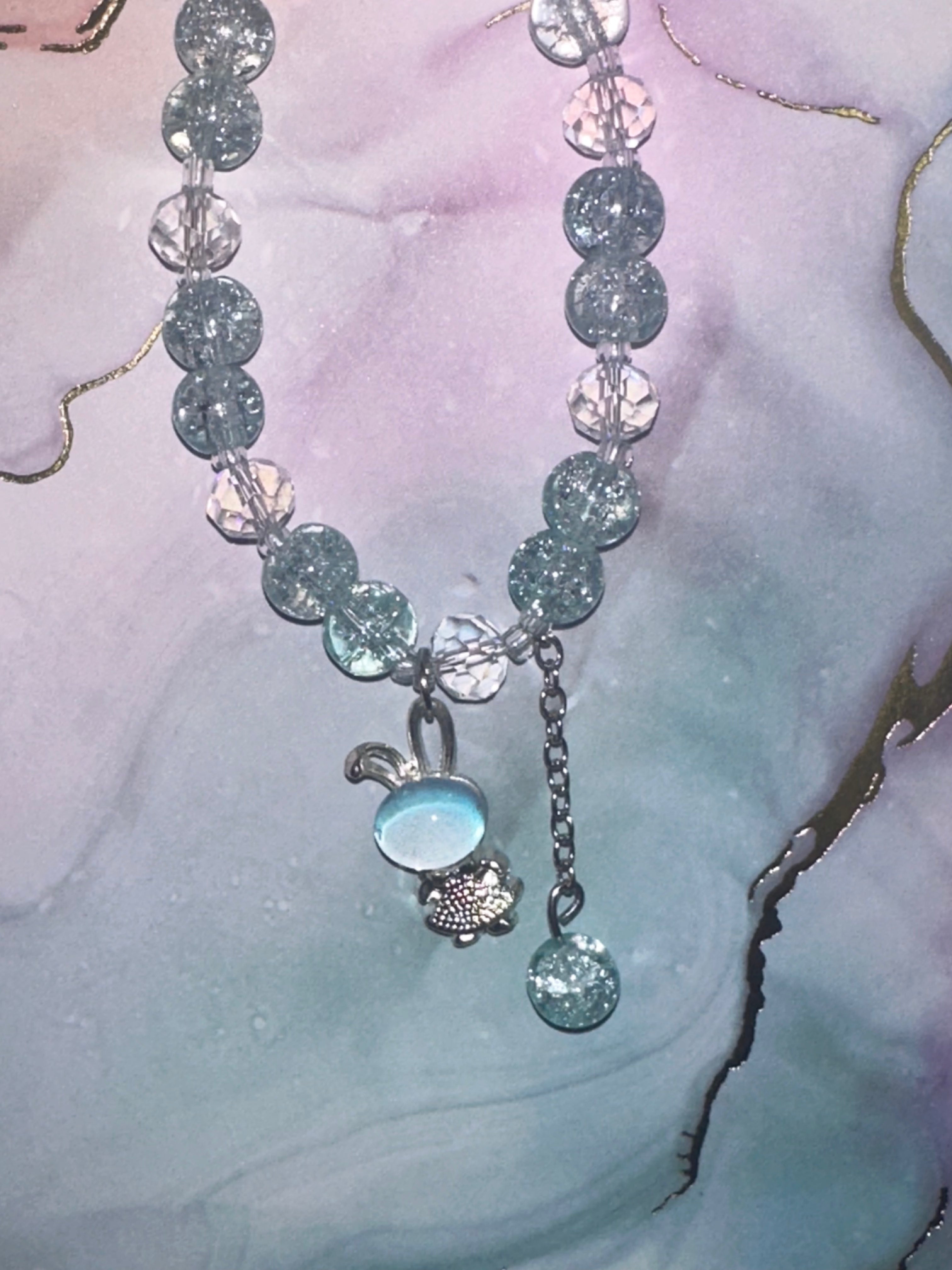 Childs Bead Bracelet with Dangle and Rabbit Charm