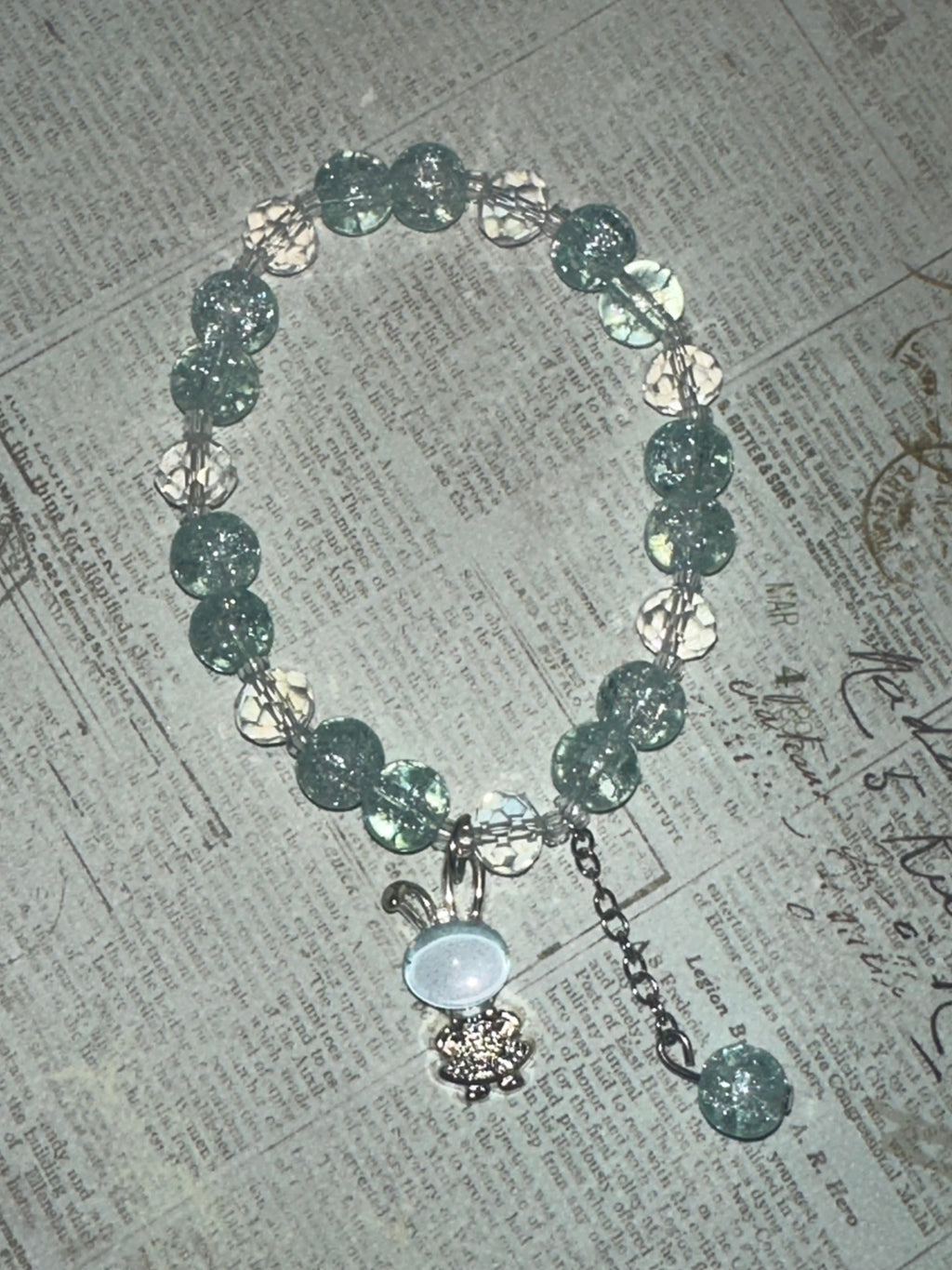 Childs Bead Bracelet with Dangle and Rabbit Charm