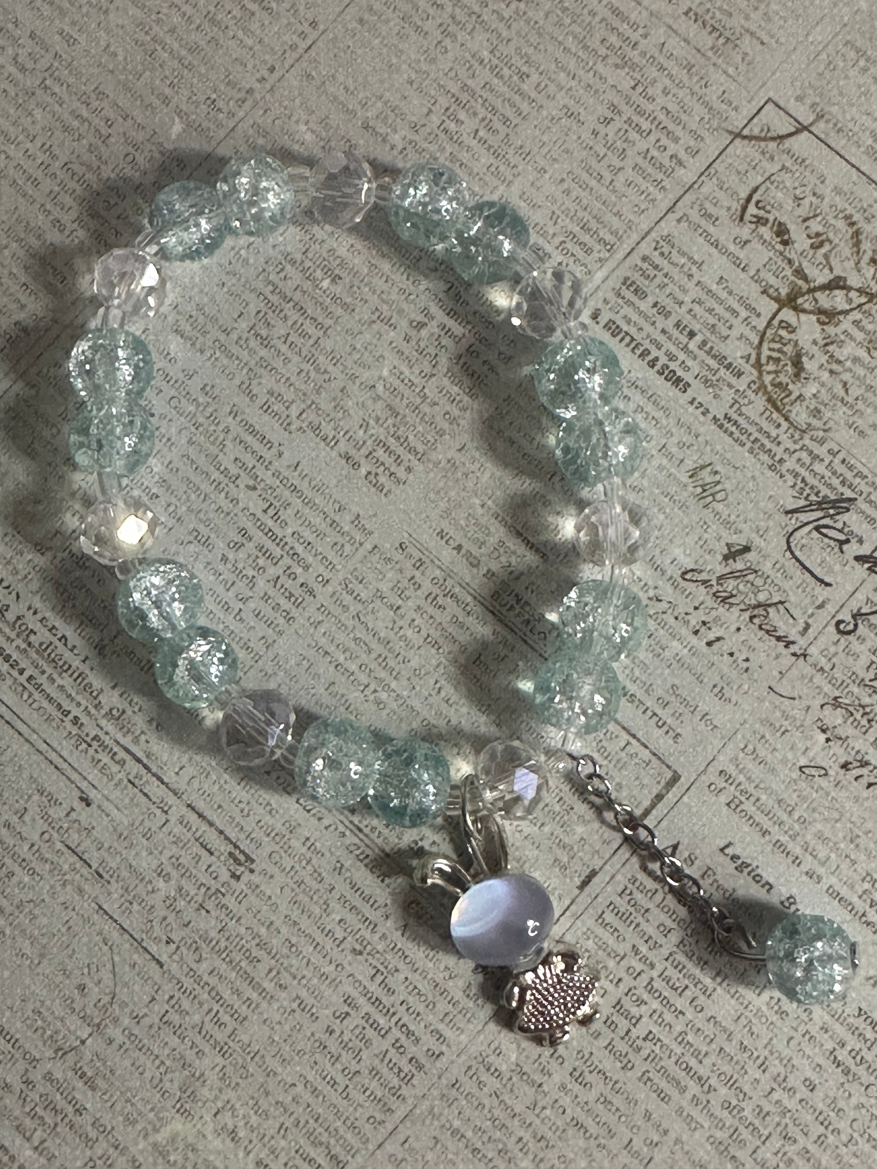 Childs Bead Bracelet with Dangle and Rabbit Charm