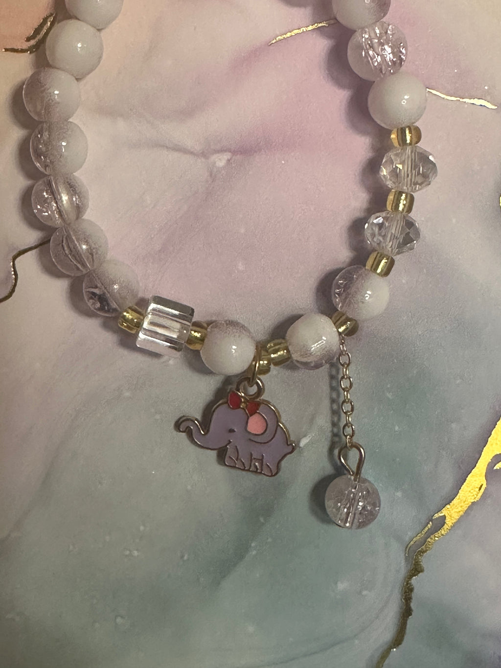 Childs Bead Bracelet with Dangle and Elephant Charm