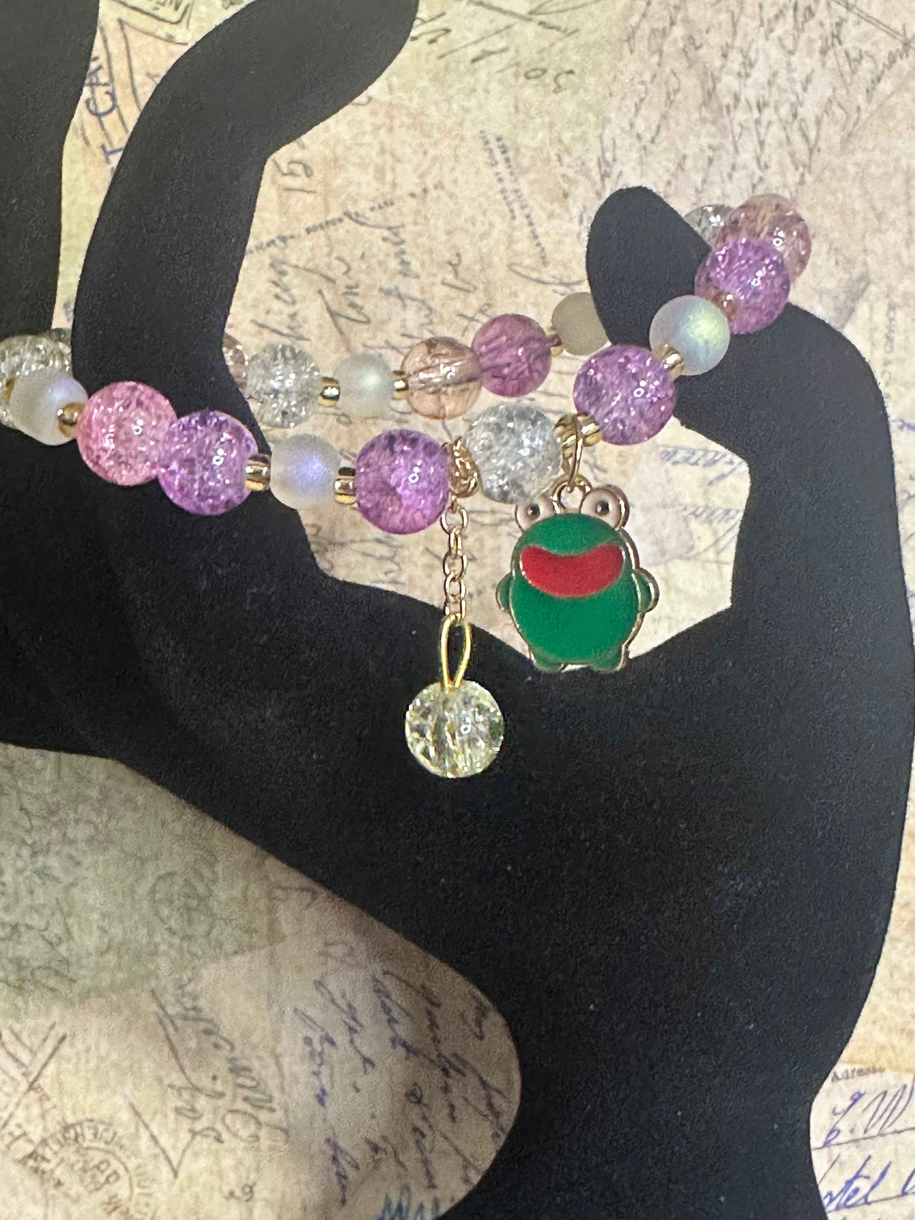 Child Beaded Bracelet with Dangle and Frog Charm