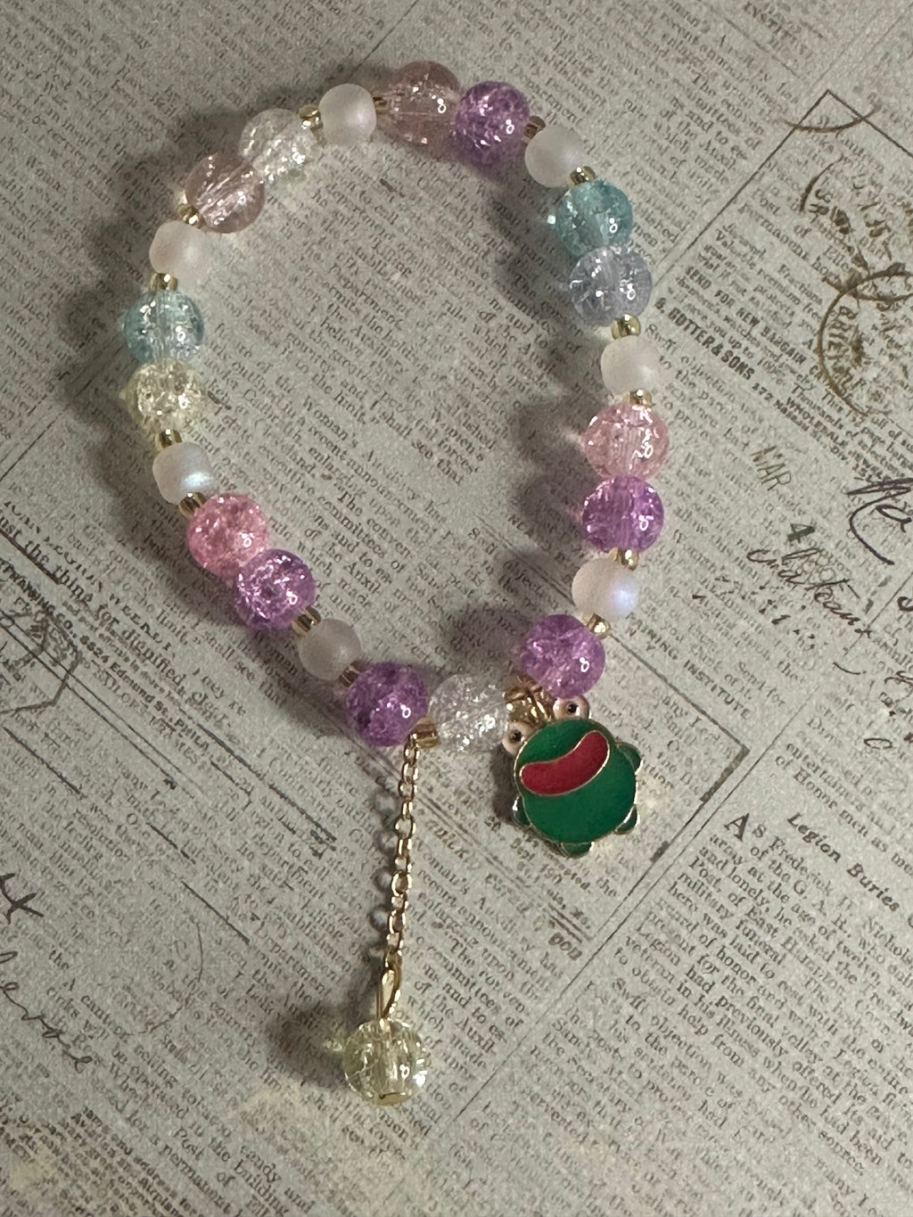 Child Beaded Bracelet with Dangle and Frog Charm