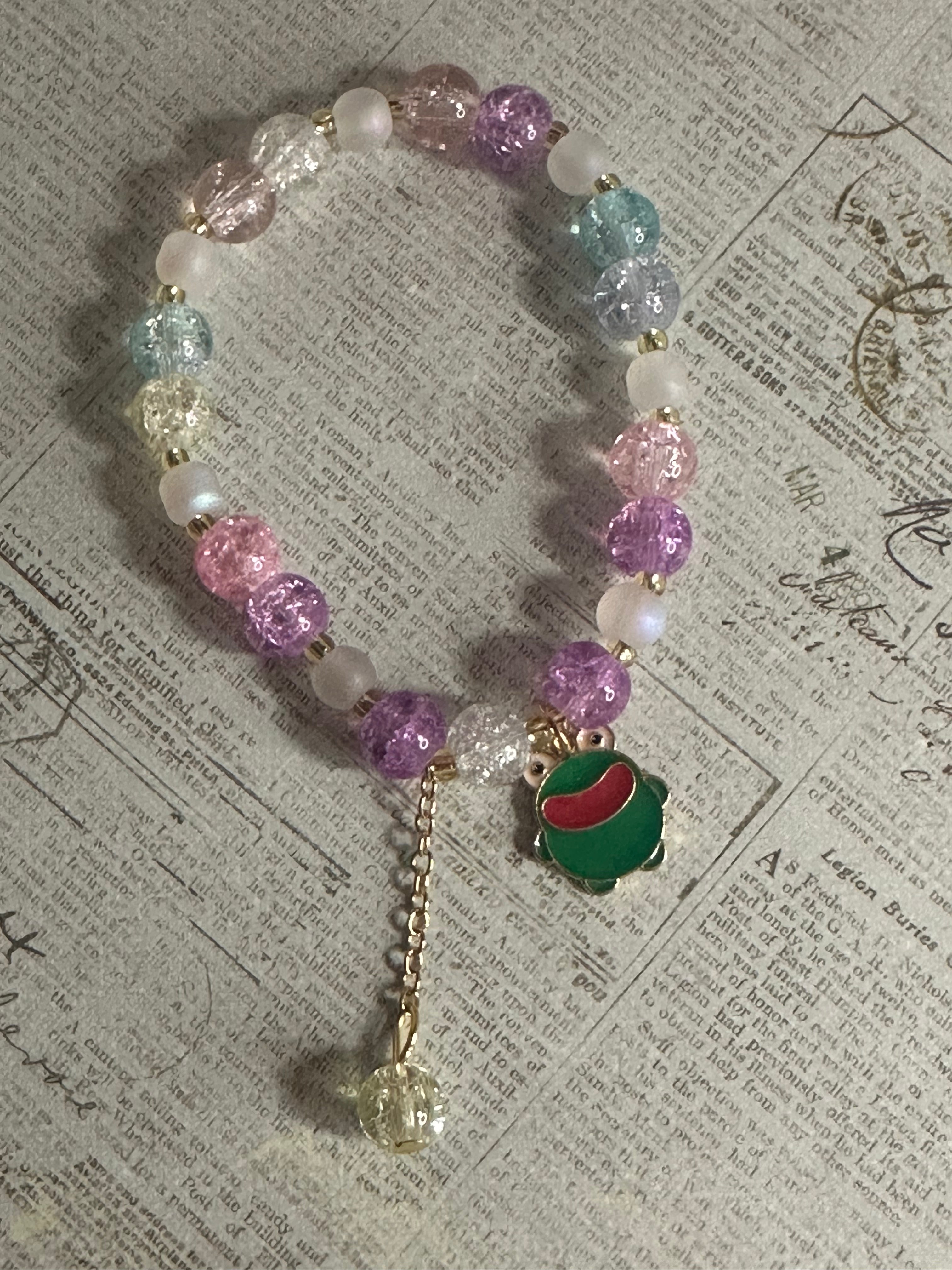 Child Beaded Bracelet with Dangle and Frog Charm