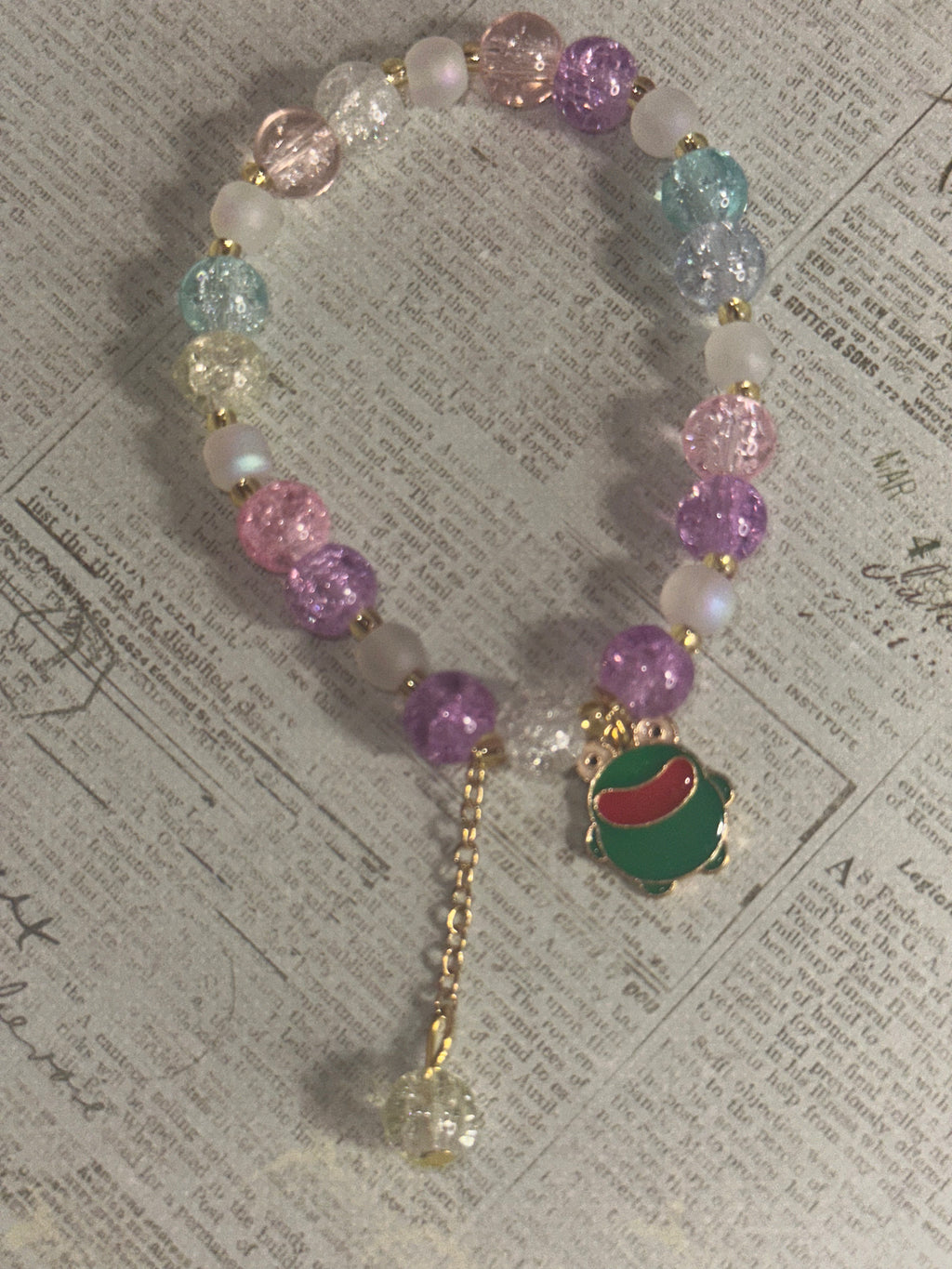 Child Beaded Bracelet with Dangle and Frog Charm