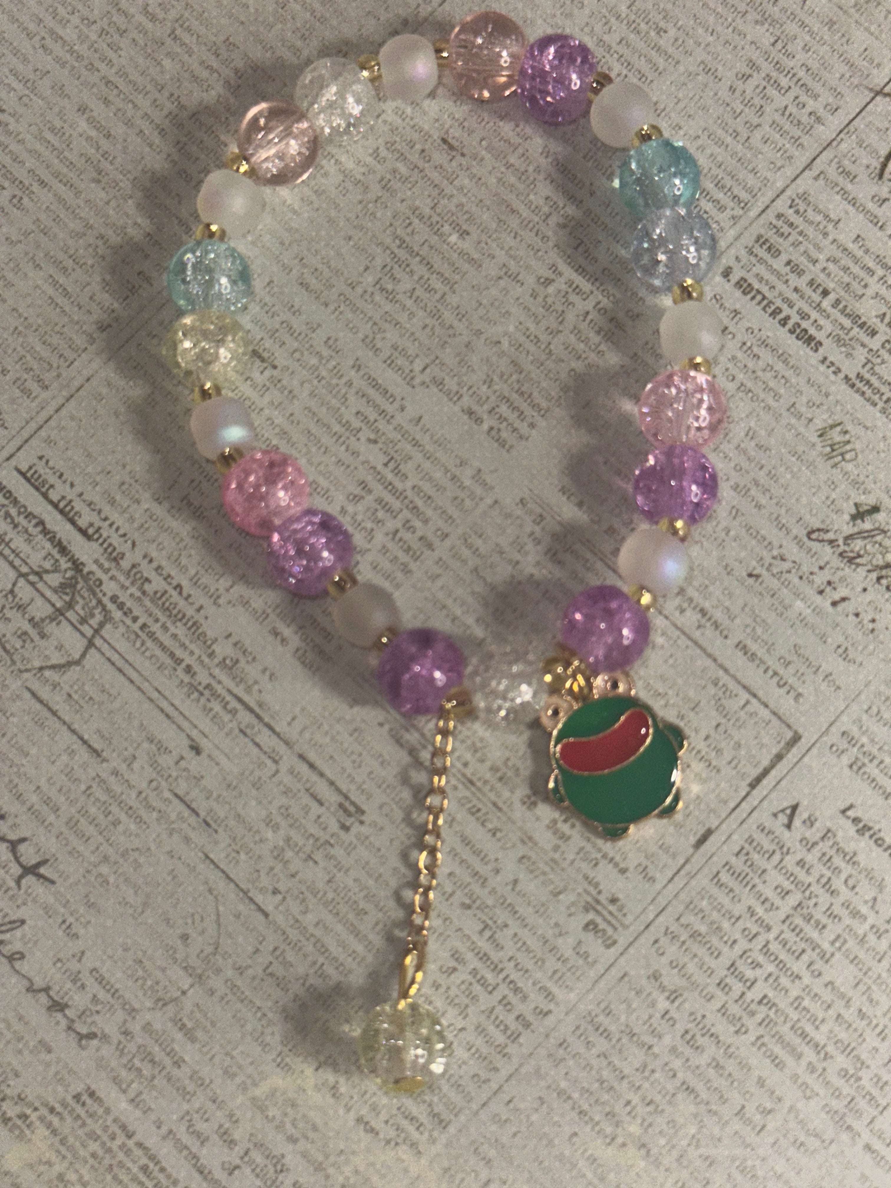 Child Beaded Bracelet with Dangle and Frog Charm