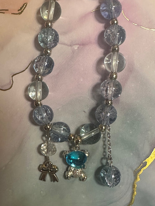 Blue Glass Bead Bracelet with Charms and Dangles
