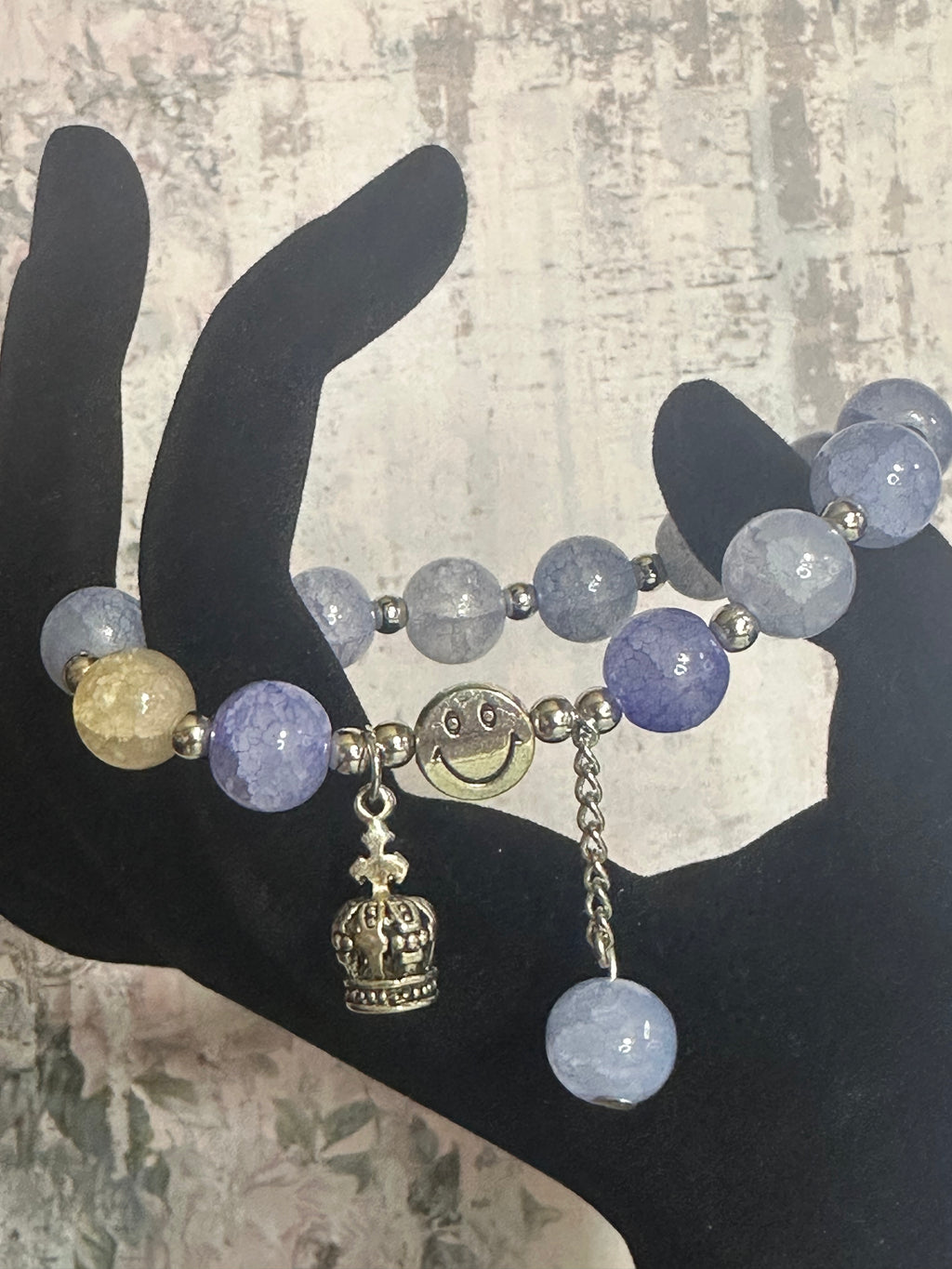 Crackled Glass Bracelet with Charms and Dangles