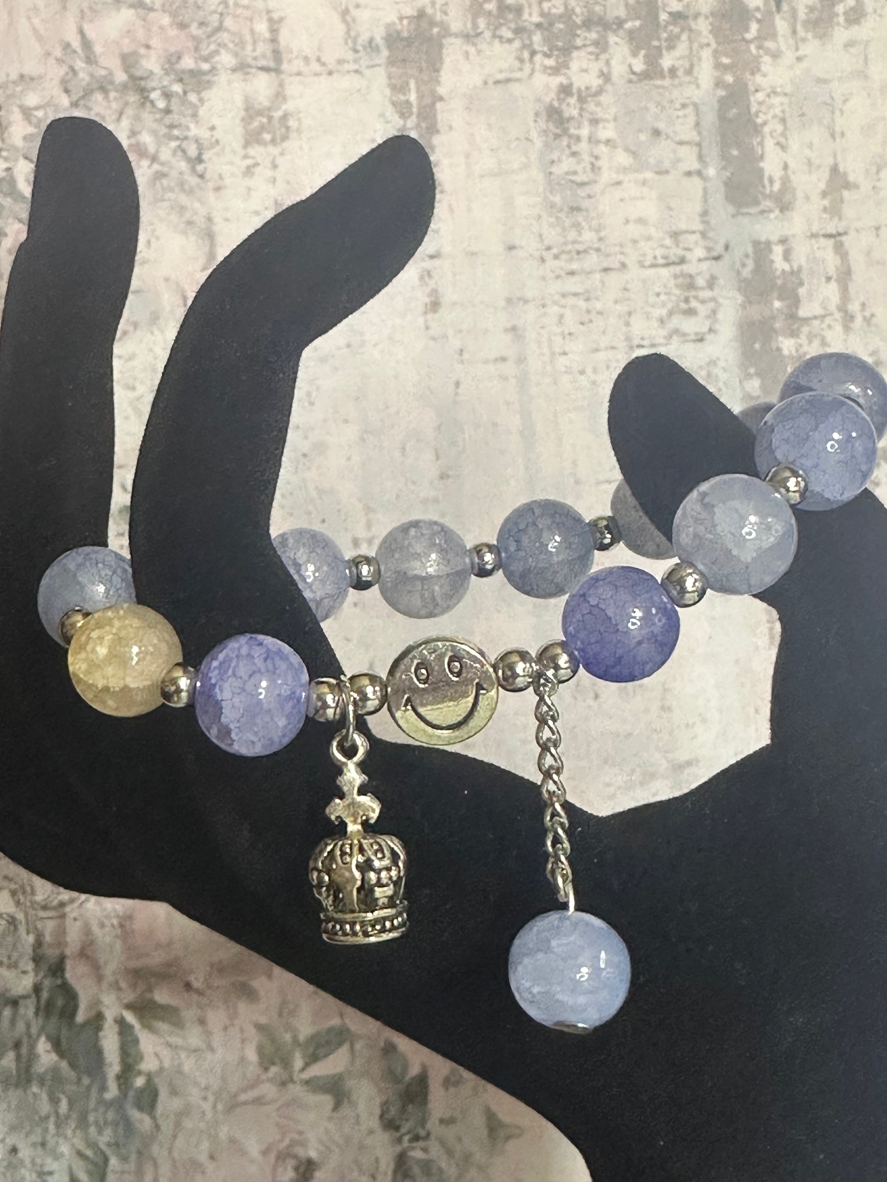 Crackled Glass Bracelet with Charms and Dangles