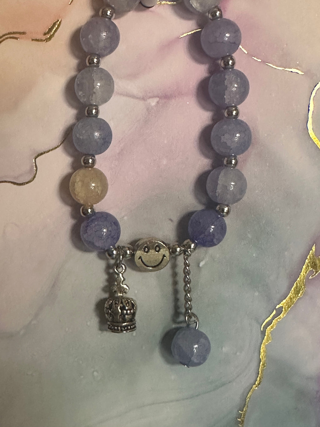 Crackled Glass Bracelet with Charms and Dangles