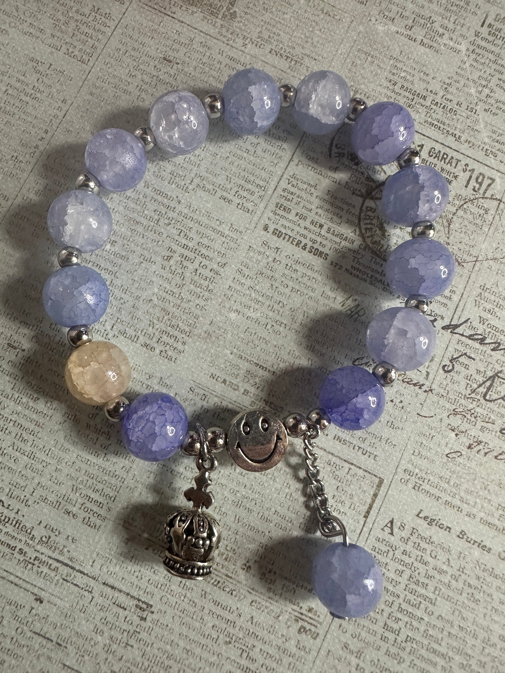 Crackled Glass Bracelet with Charms and Dangles