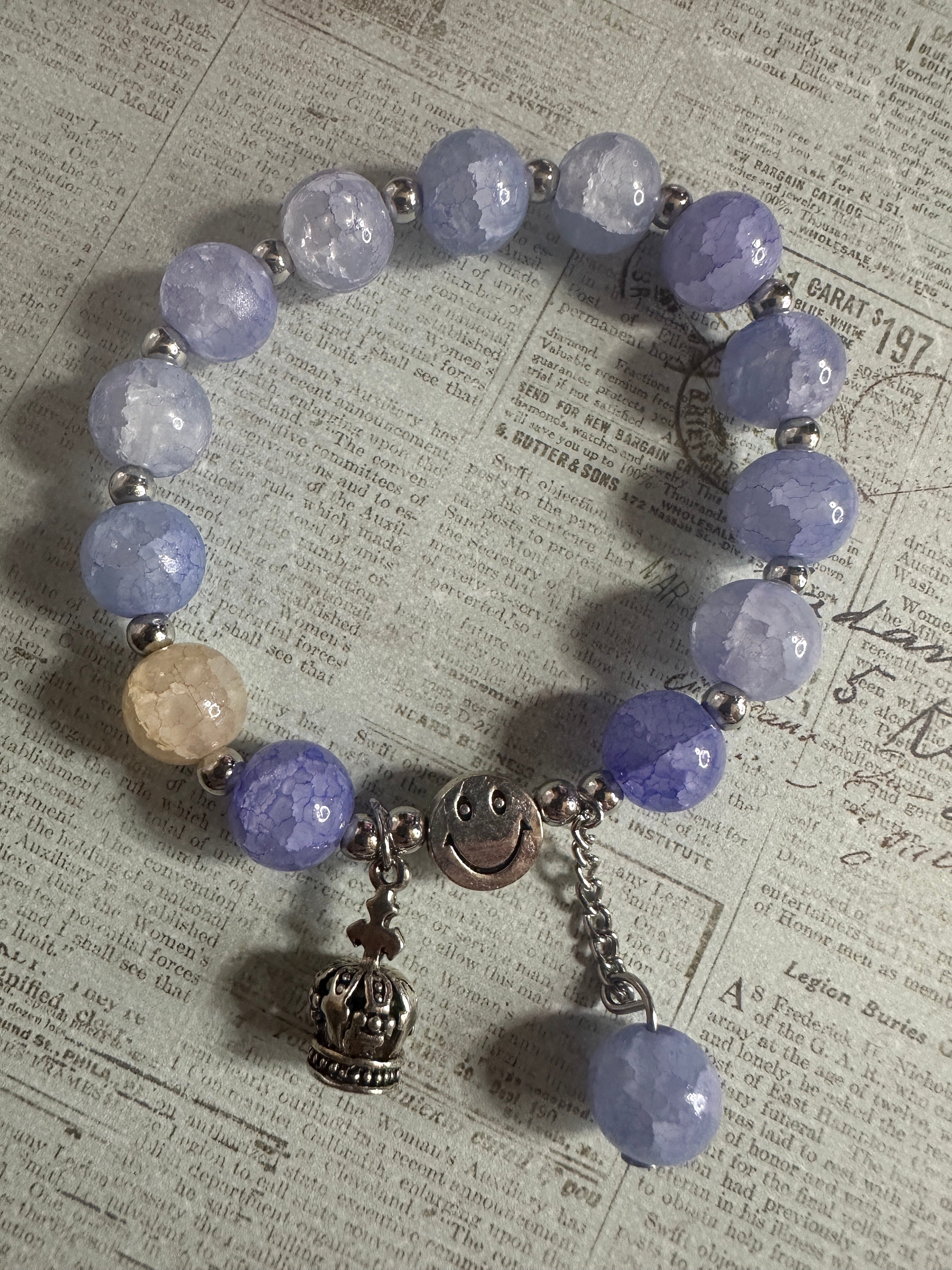 Crackled Glass Bracelet with Charms and Dangles