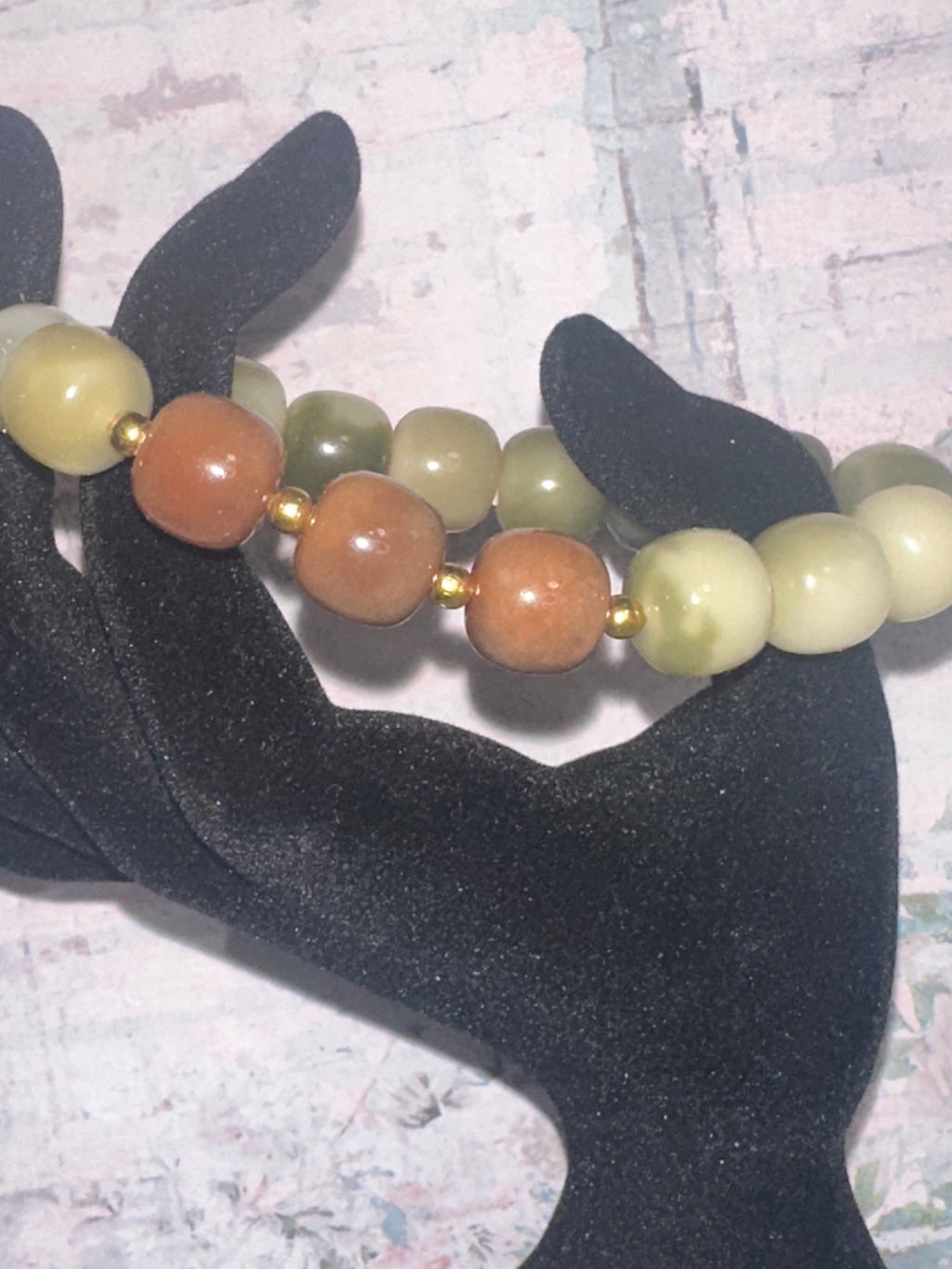 Brown with Green Marbled Bodhi Bead Bracelet