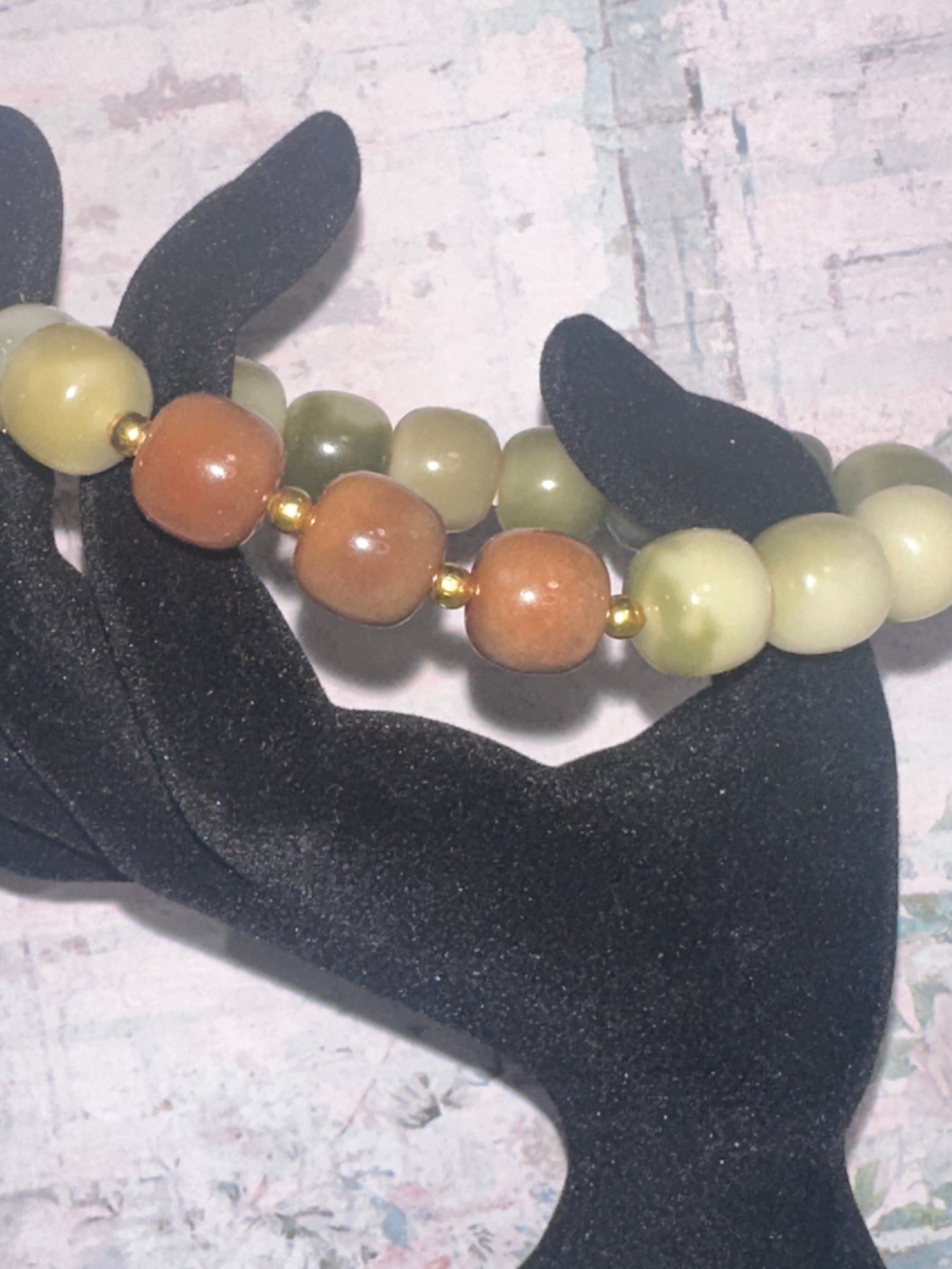 Brown with Green Marbled Bodhi Bead Bracelet