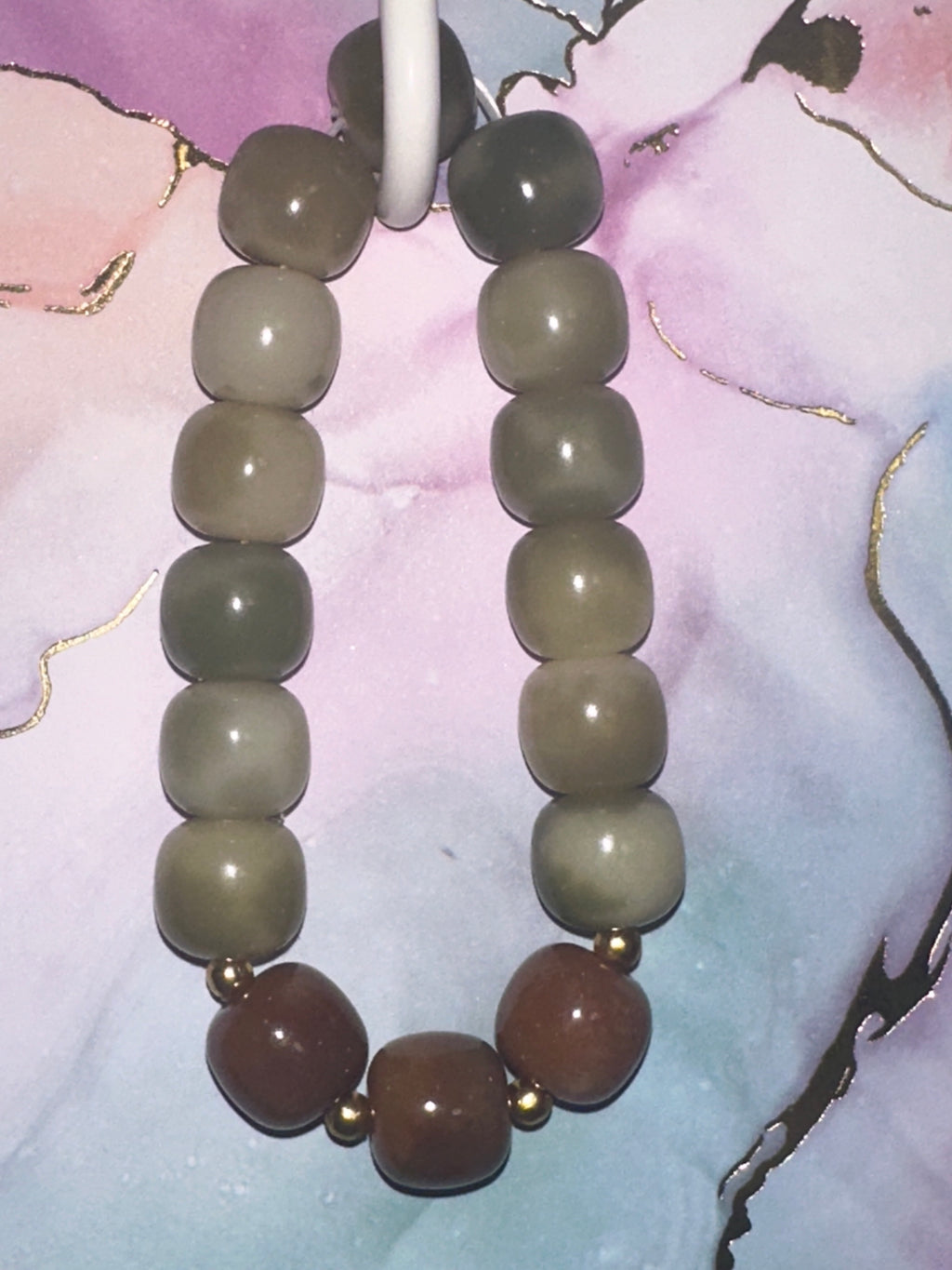 Brown with Green Marbled Bodhi Bead Bracelet