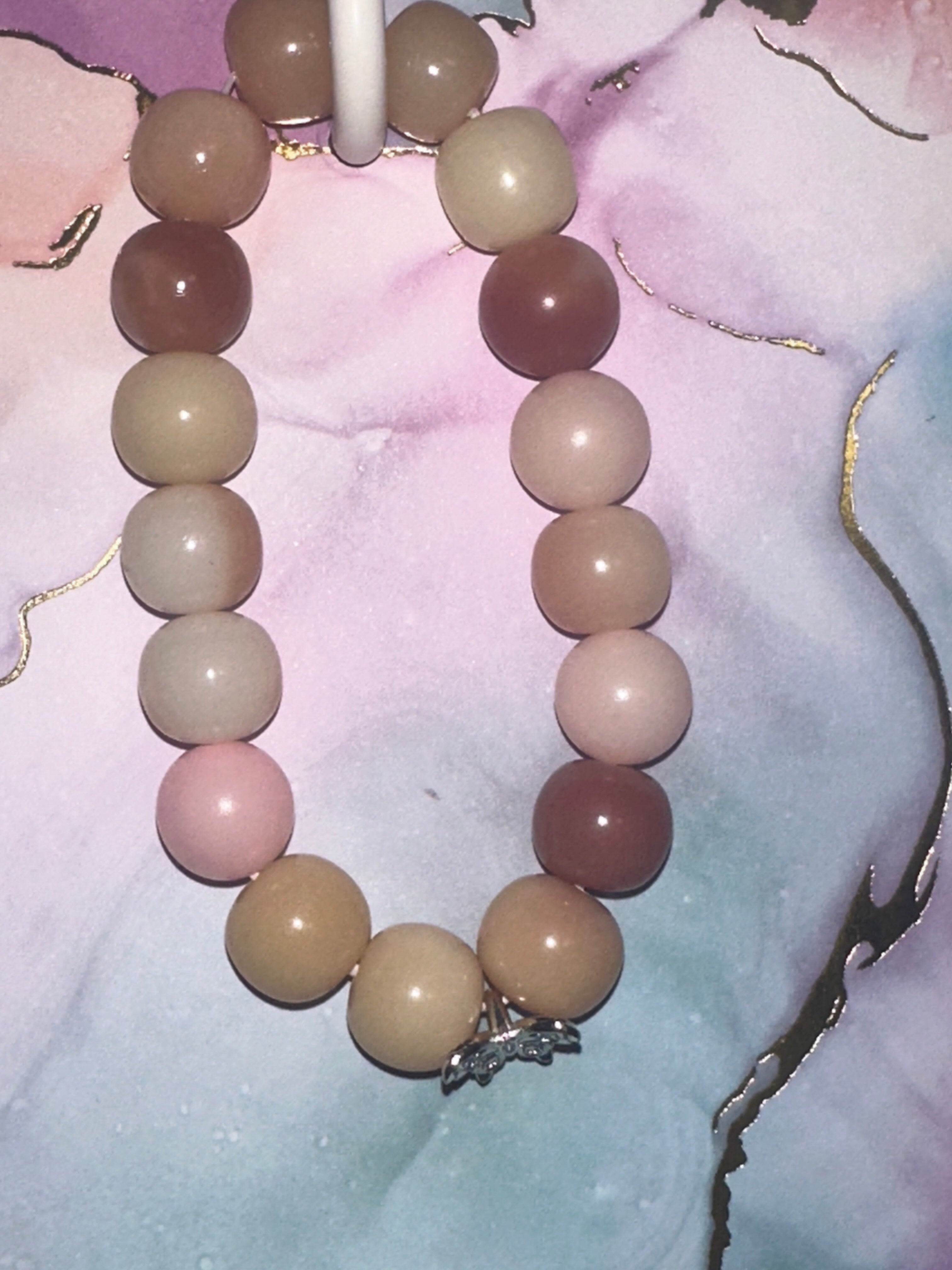 Pink Cream and Brown Round Bodhi Bead with Butterfly Charm