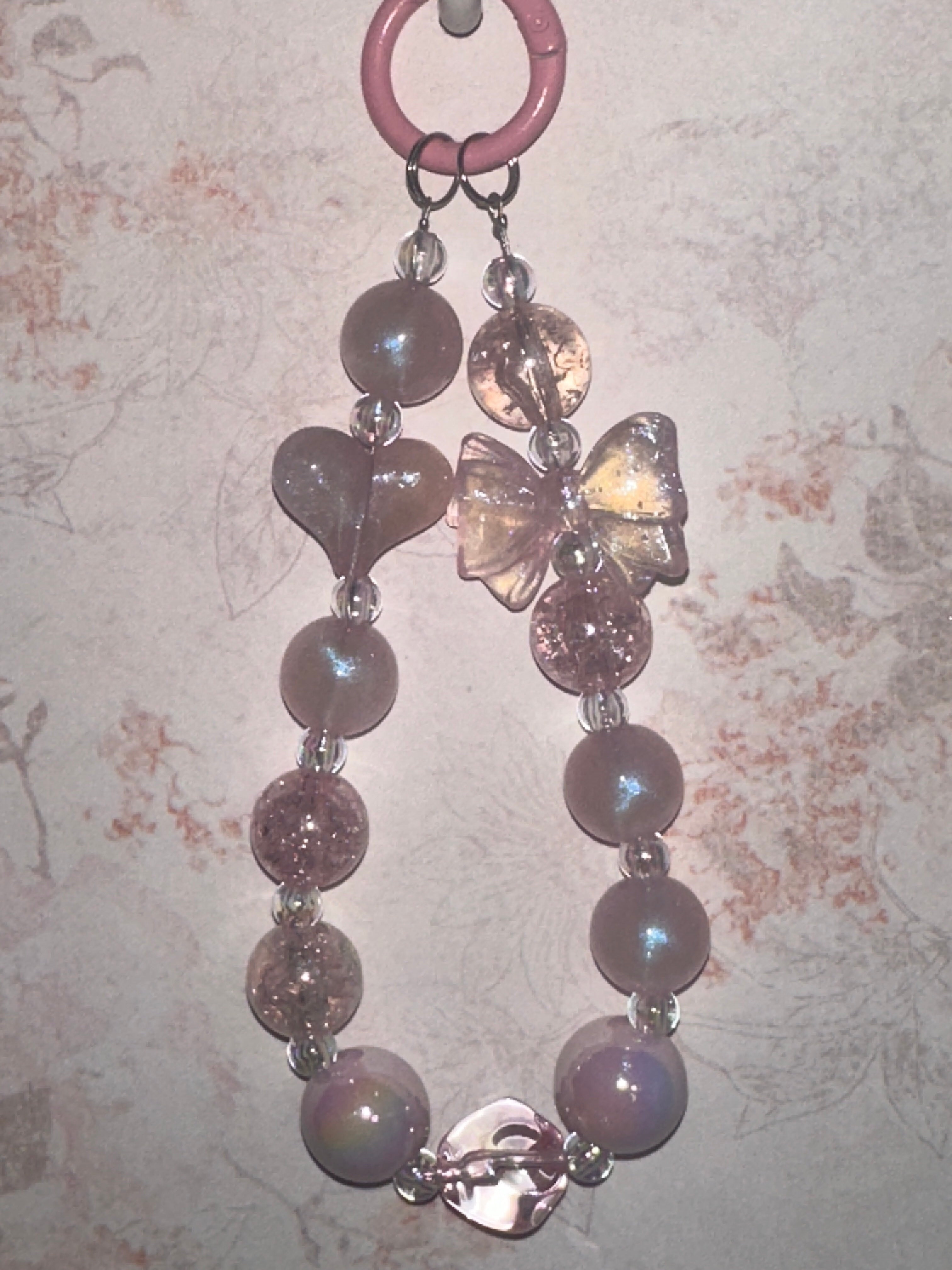 Pink Keychain with Heart and Bow Glows in the Dark, Bag Charm, Phone Charm