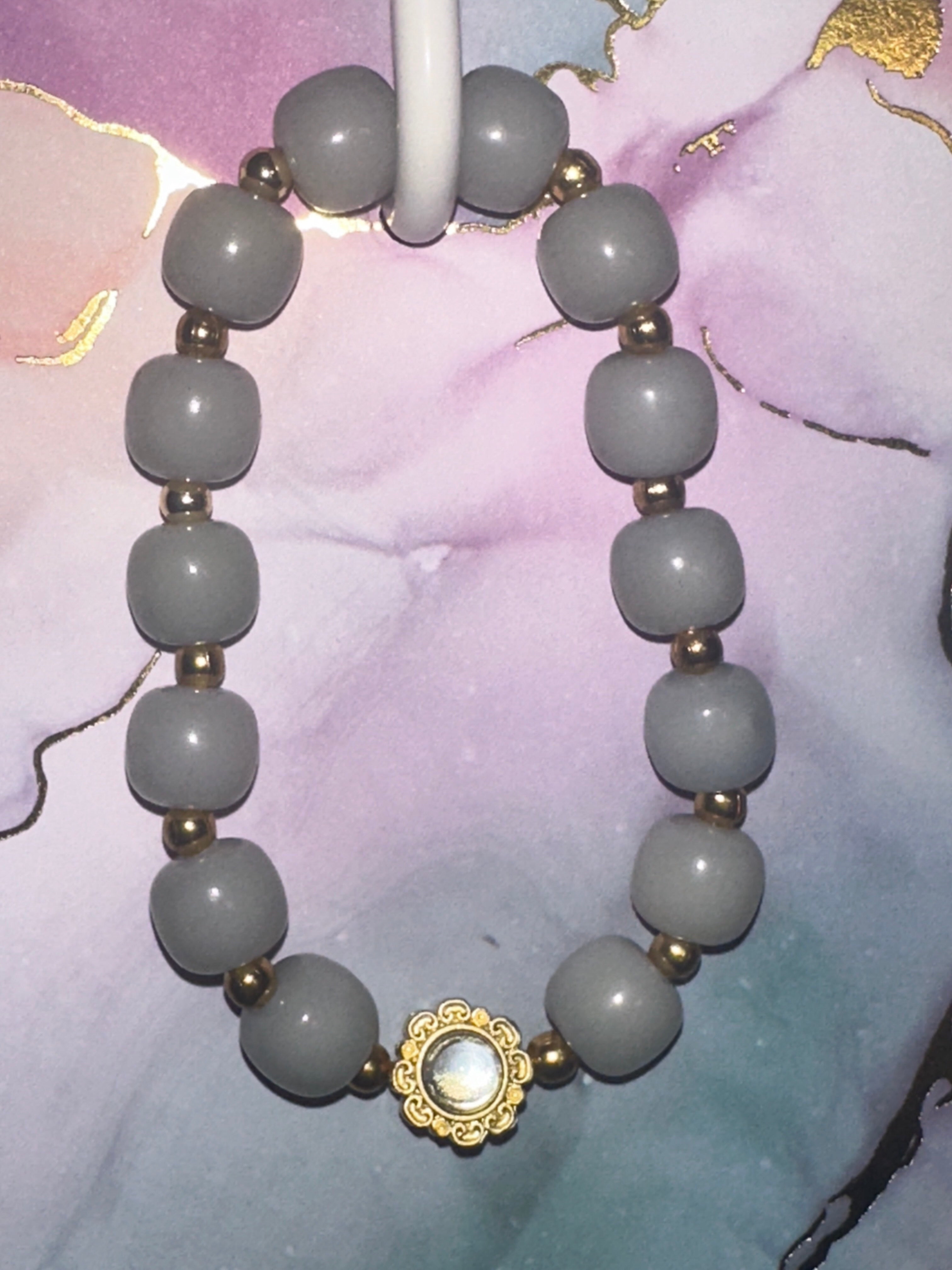 Gray Bodhi Beads with Spacer Charm