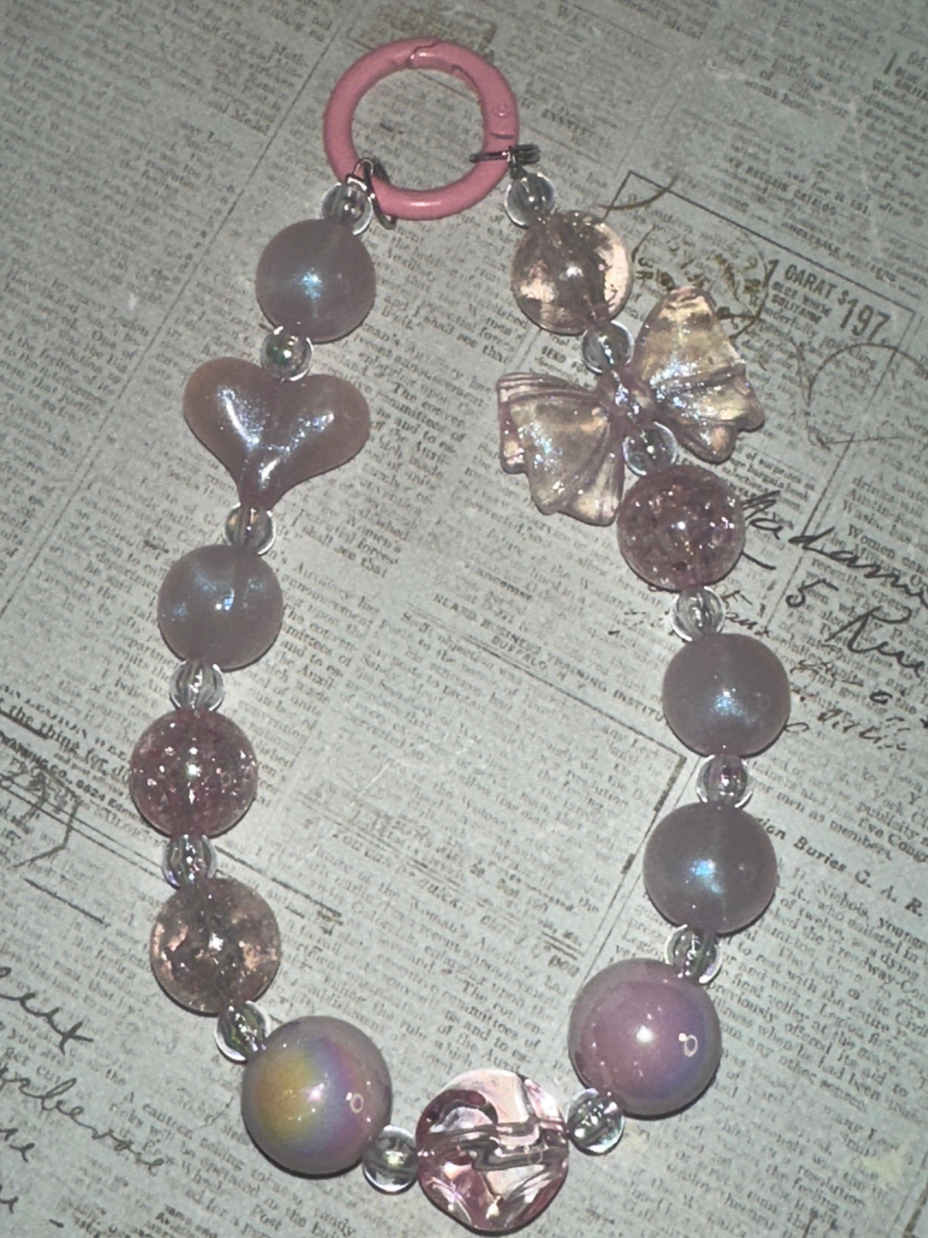 Pink Keychain with Heart and Bow Glows in the Dark, Bag Charm, Phone Charm