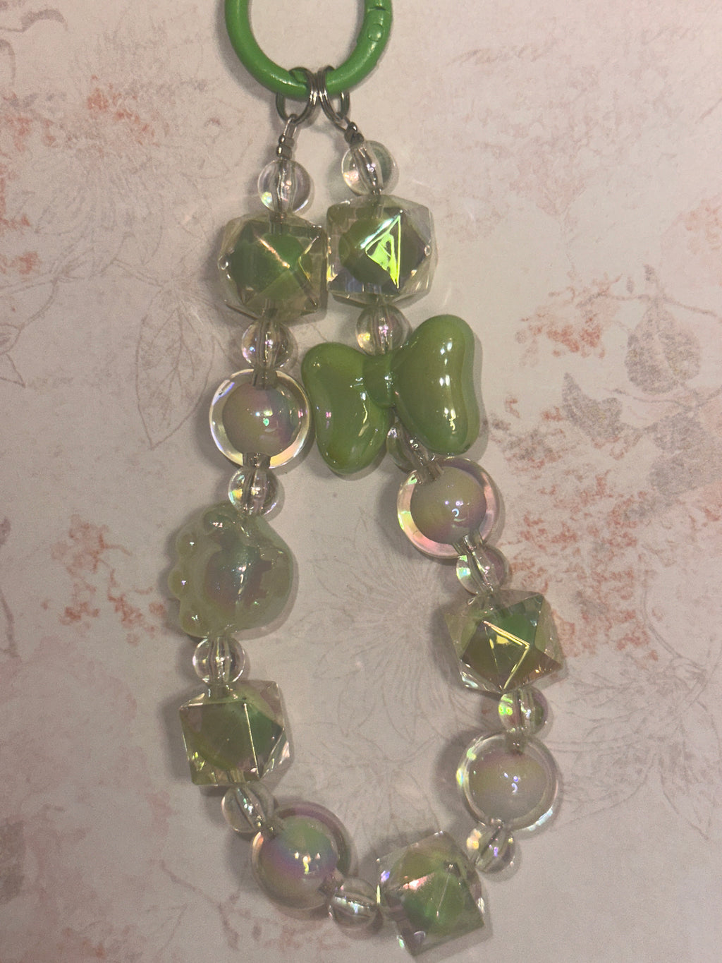 Fancy Clear and Green Acrylic Keychain with Green Bow, Bag Charm, Phone Charm