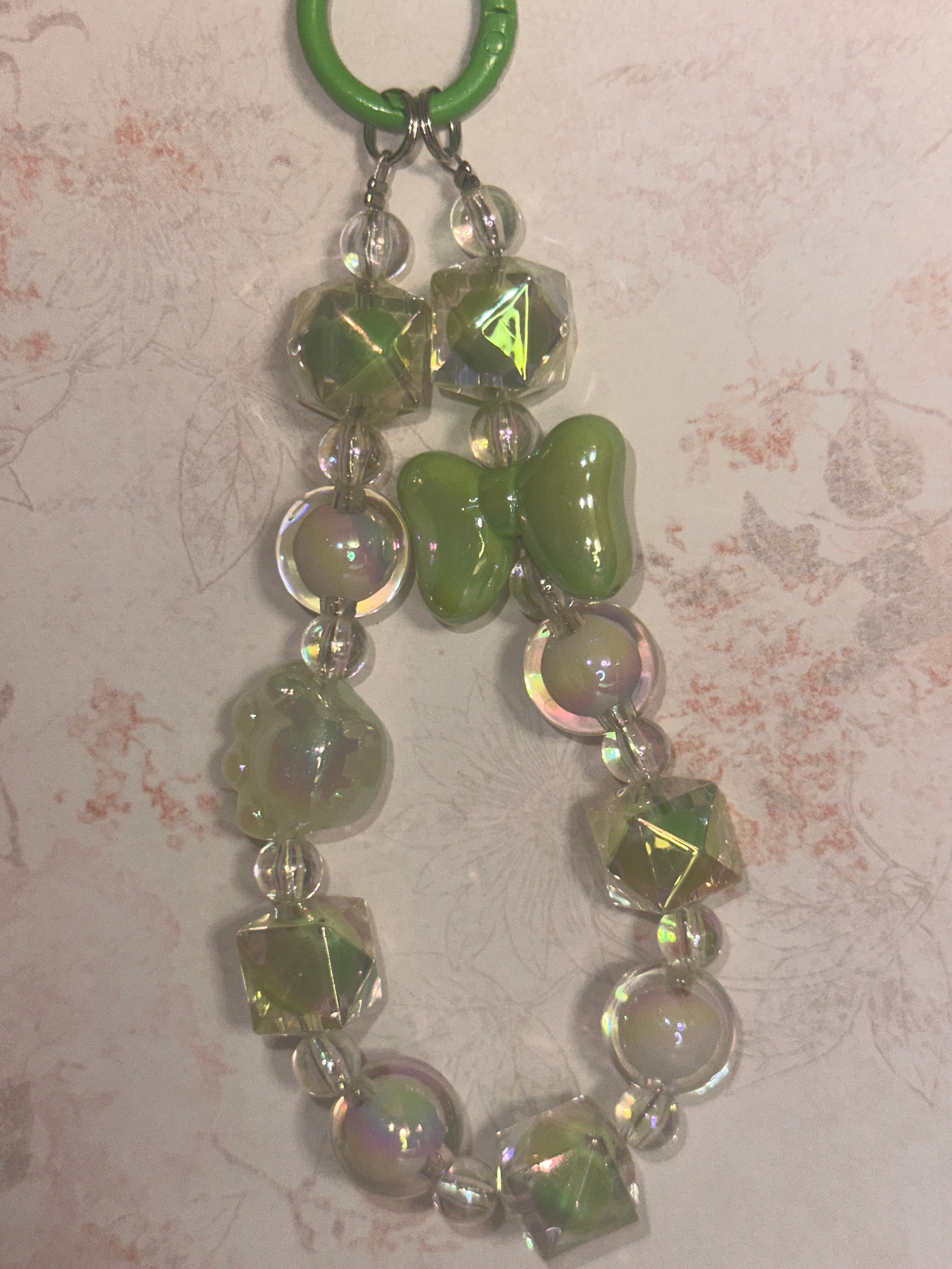 Fancy Clear and Green Acrylic Keychain with Green Bow, Bag Charm, Phone Charm