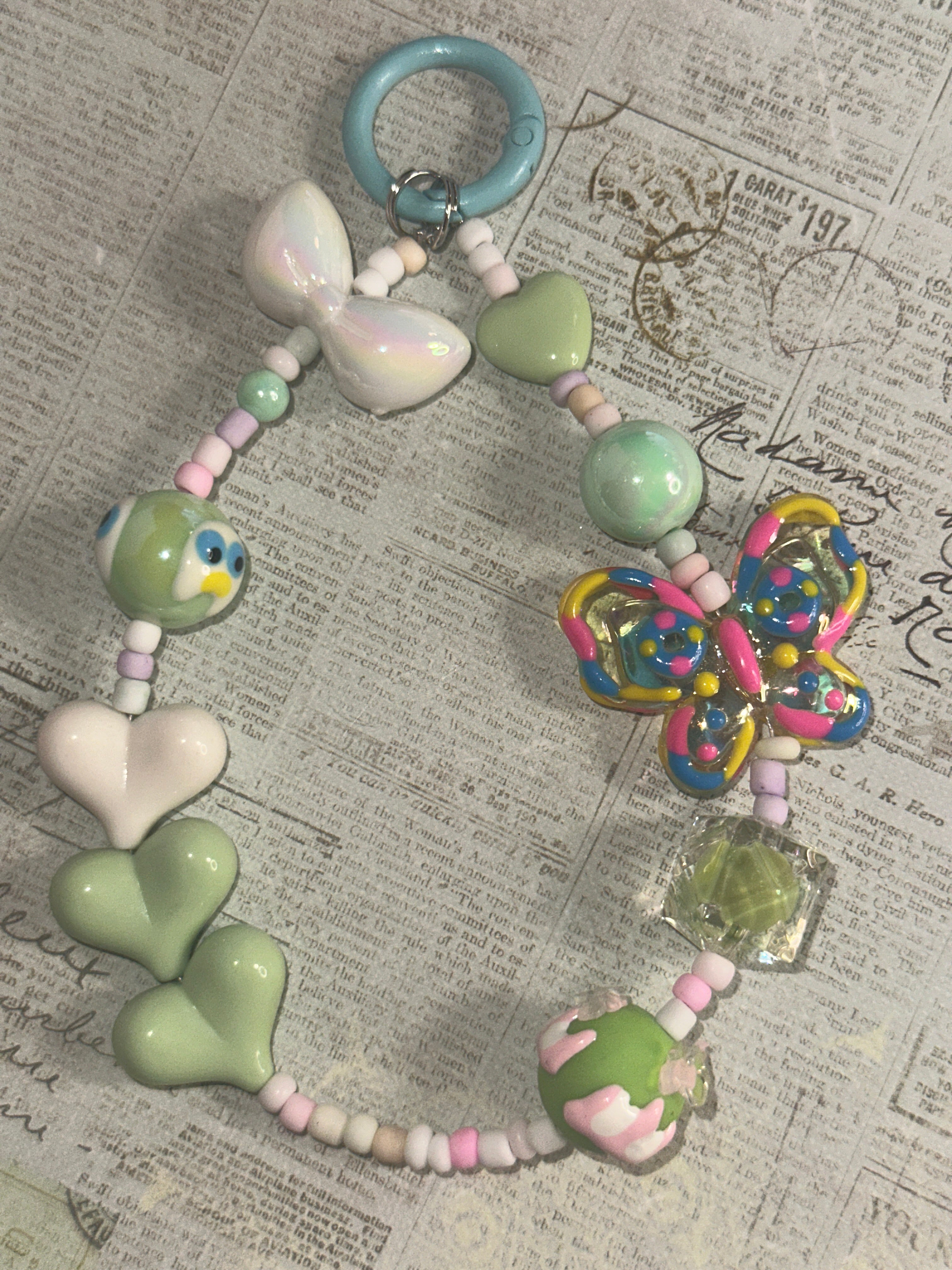 Playful Keychain with Special Glass Beads, Bag Charm, Phone Charm