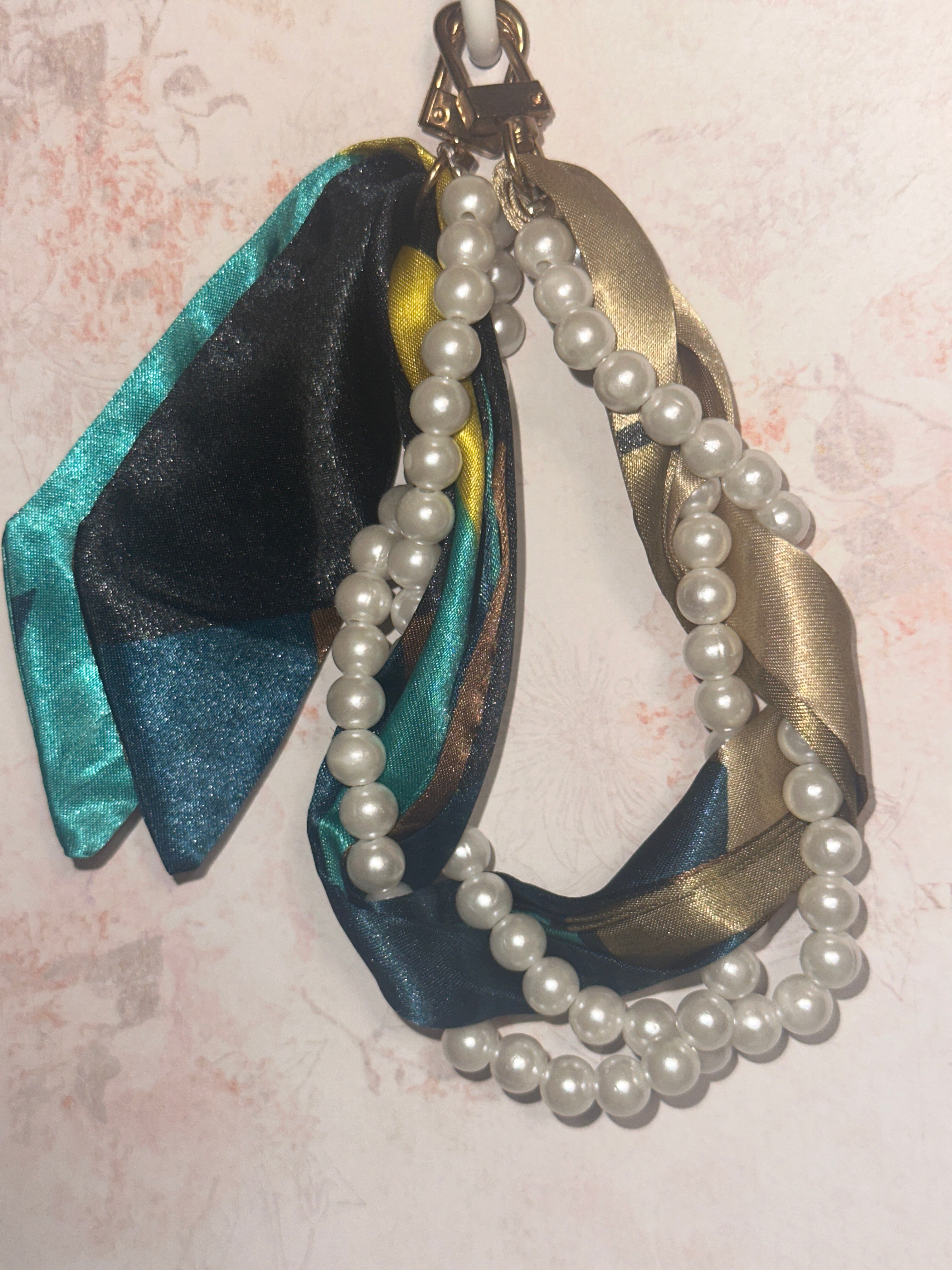 Ribbon and Pearl Keychain, Phone Charm, Bag Charm
